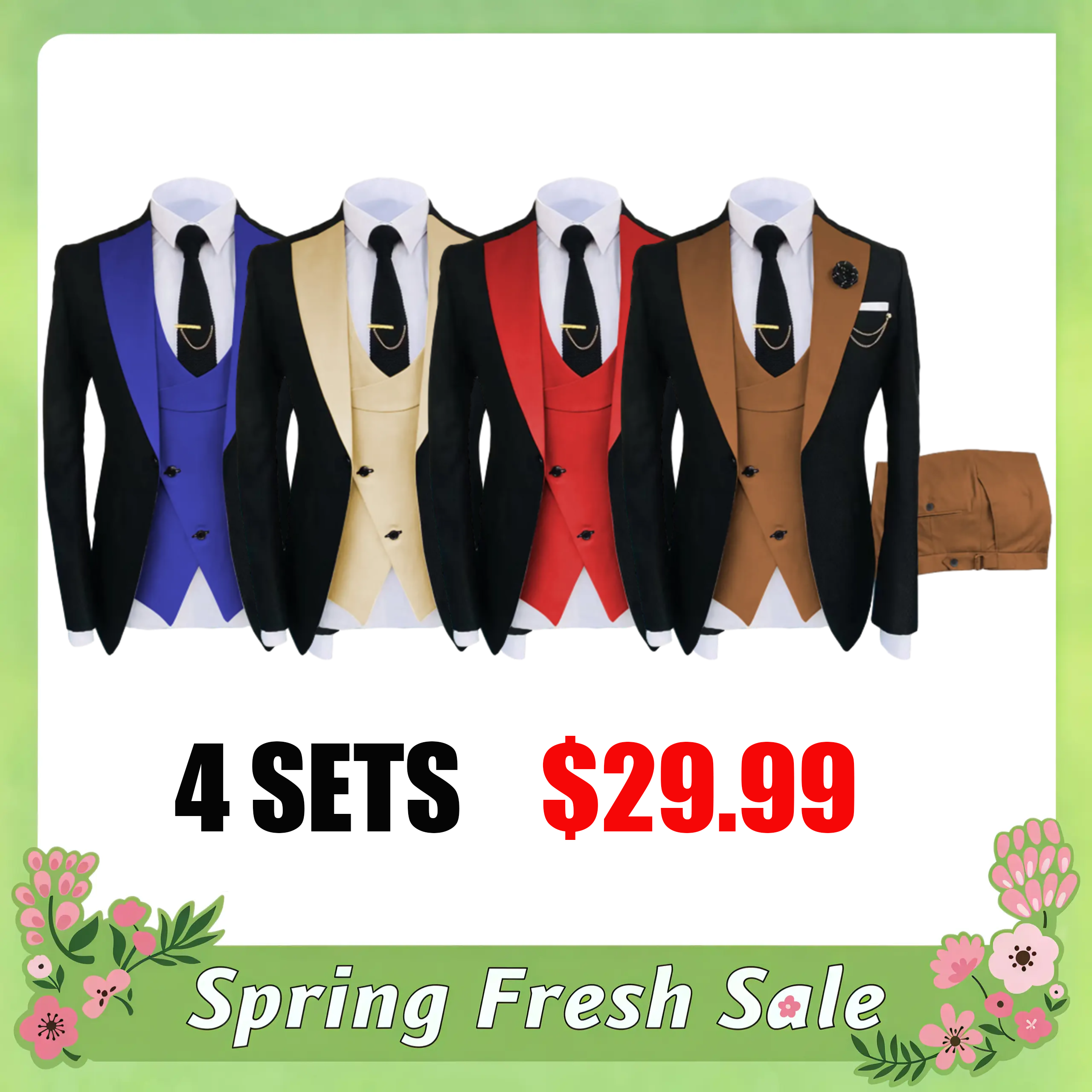 🔥 Last Day For Clearance !Men's 3-Piece Suit Set - Double Breasted Blazer, Vest & Pants