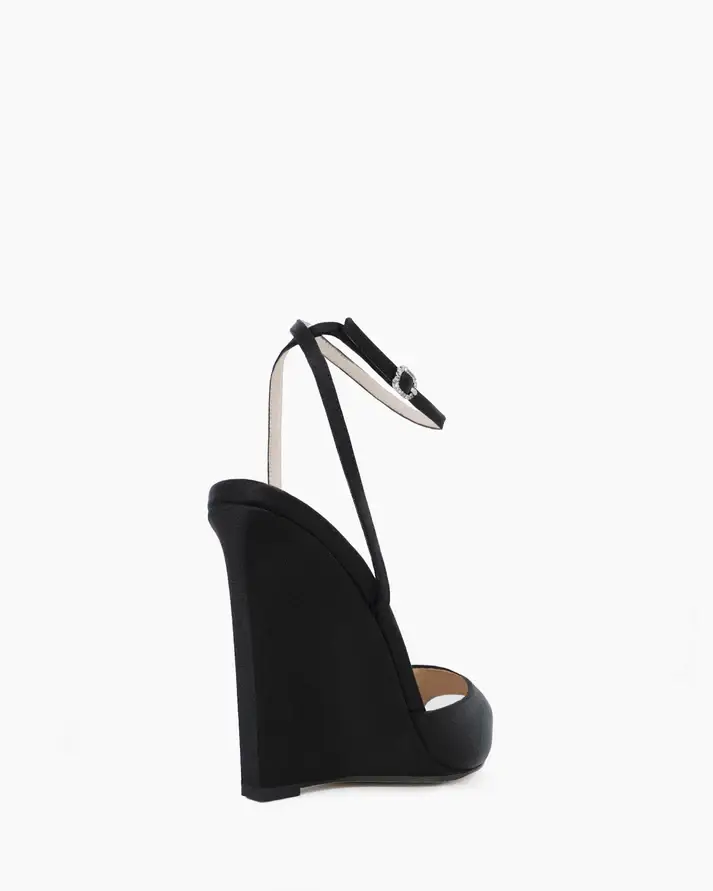 Luxury Satin Wedge Sandal with Crystal Buckle