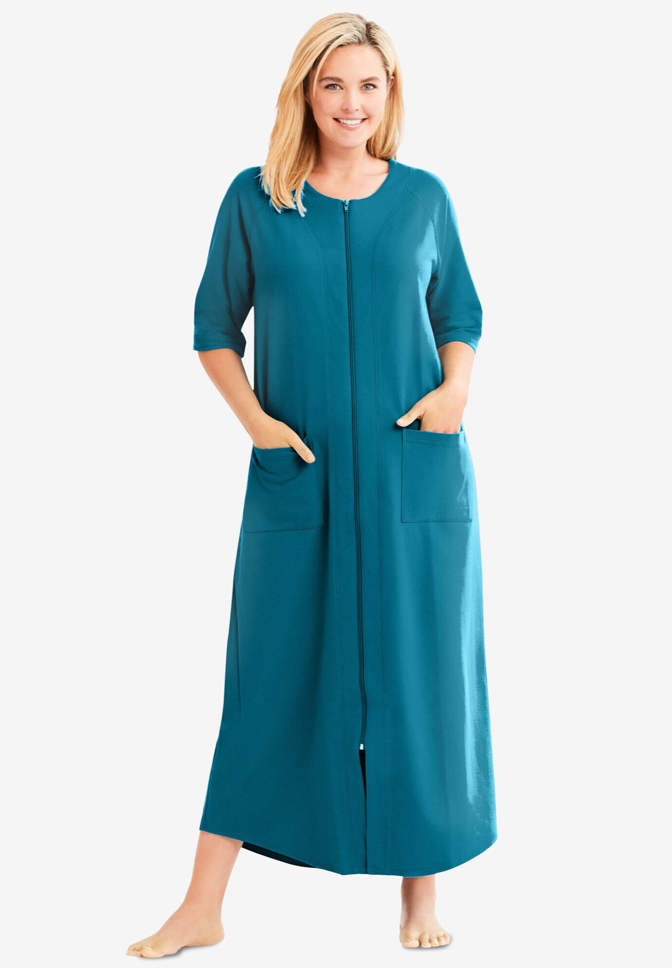 Long French Terry Zip-Front Robe