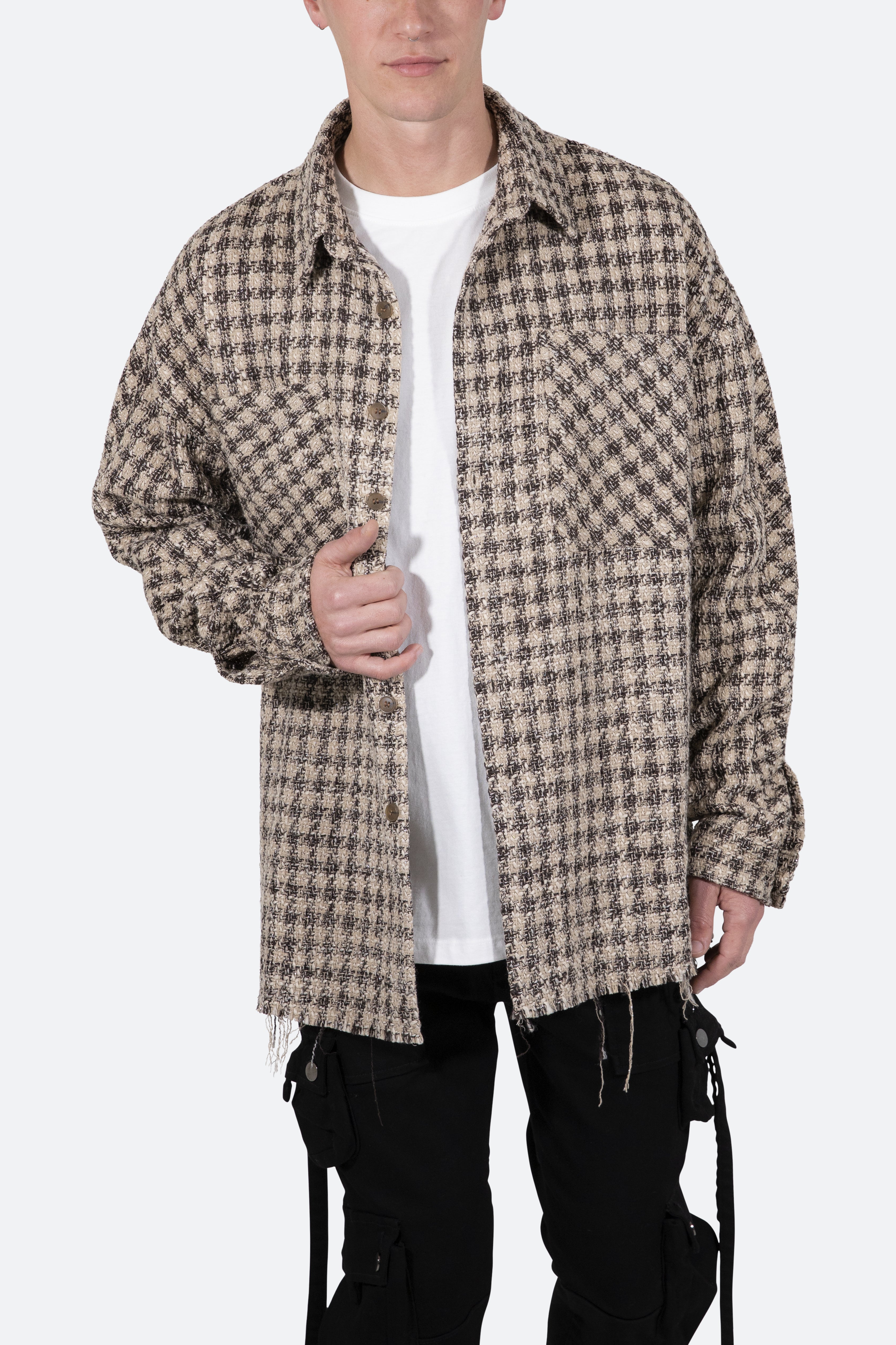 Loose Woven Flannel Shirt - Brown