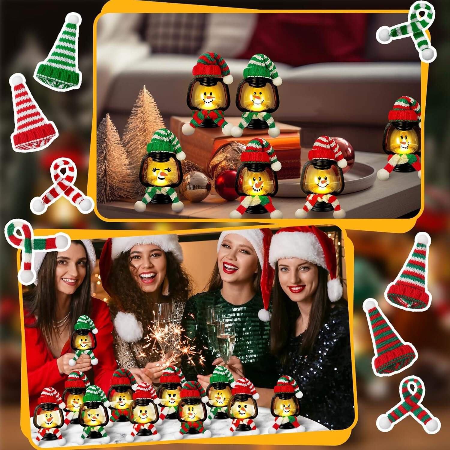🎄Early Christmas Sale⛄6PCS  Mini Snowman Lantern with Hats and Scarves