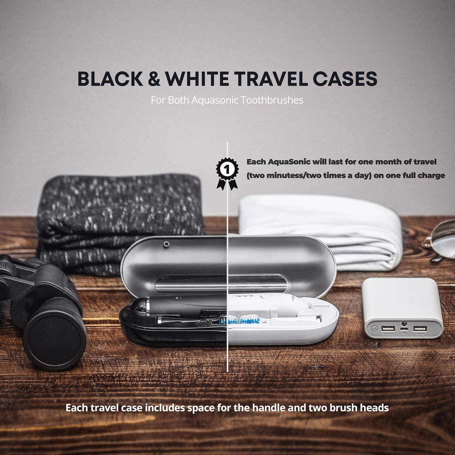 Aquasonic Duo - Dual Handle Ultra Whitening 40,000 VPM Wireless Charging Electric ToothBrushes - 3 Modes with Smart Timers - 10 Dupont Brush Heads & 2 Travel Cases Included