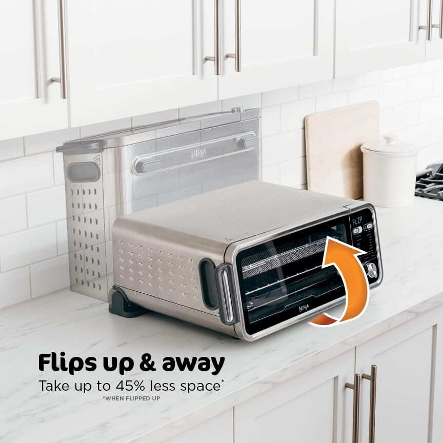 Air Fryer Toaster Oven Combo | 8-in-1 Functionality | Flip Up & Away for Storage Space | Air Fry Basket, Sheet Pan, Wire Rack & Removable Crumb Tray |1800 Watt | Stainless Steel | SP151