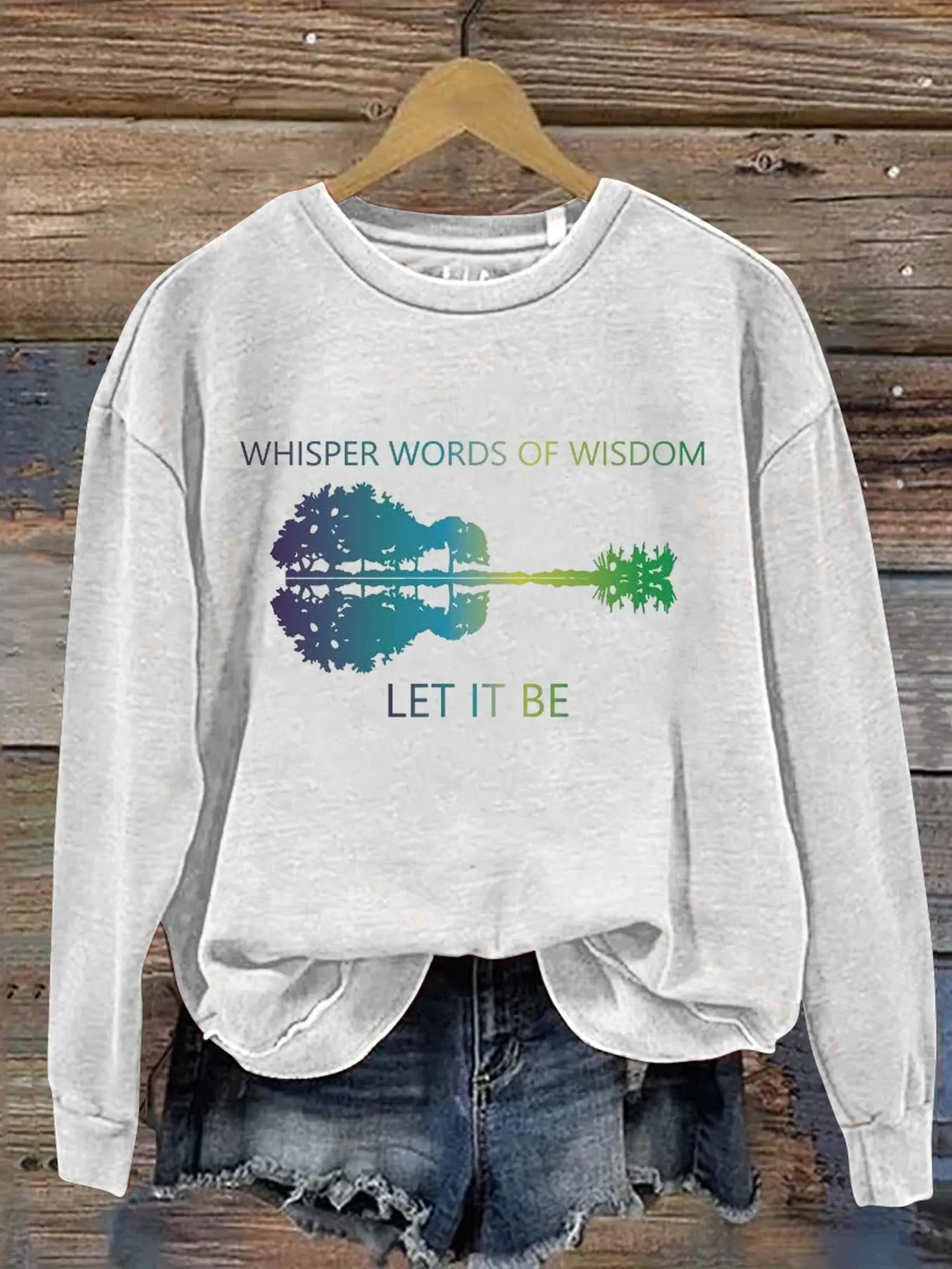 Whisper Words of Wisdom Let It Be Guitar Lake Shadow Art Print Pattern Casual Sweatshirt