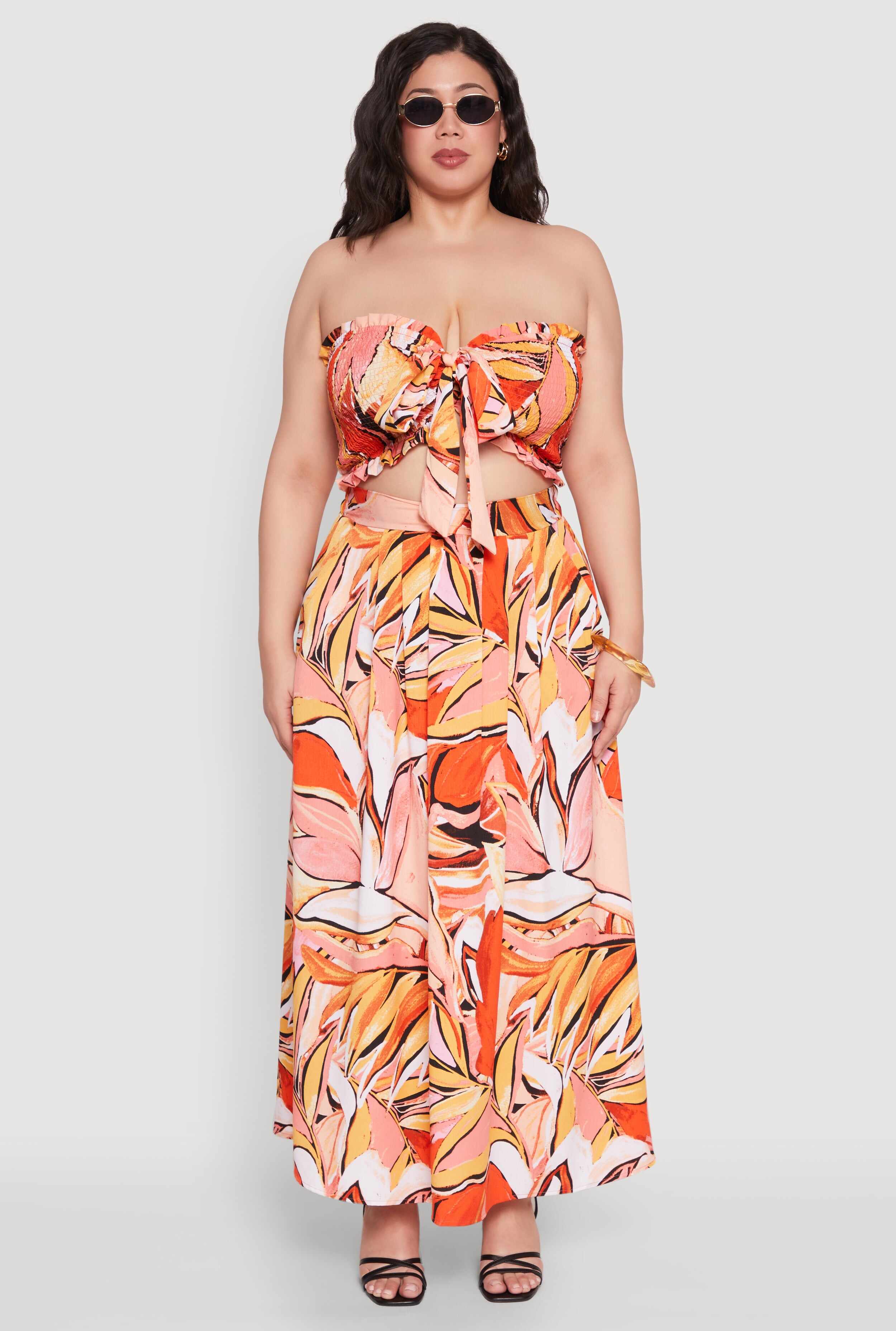 Plus Size Printed Pattern Maxi Skirt