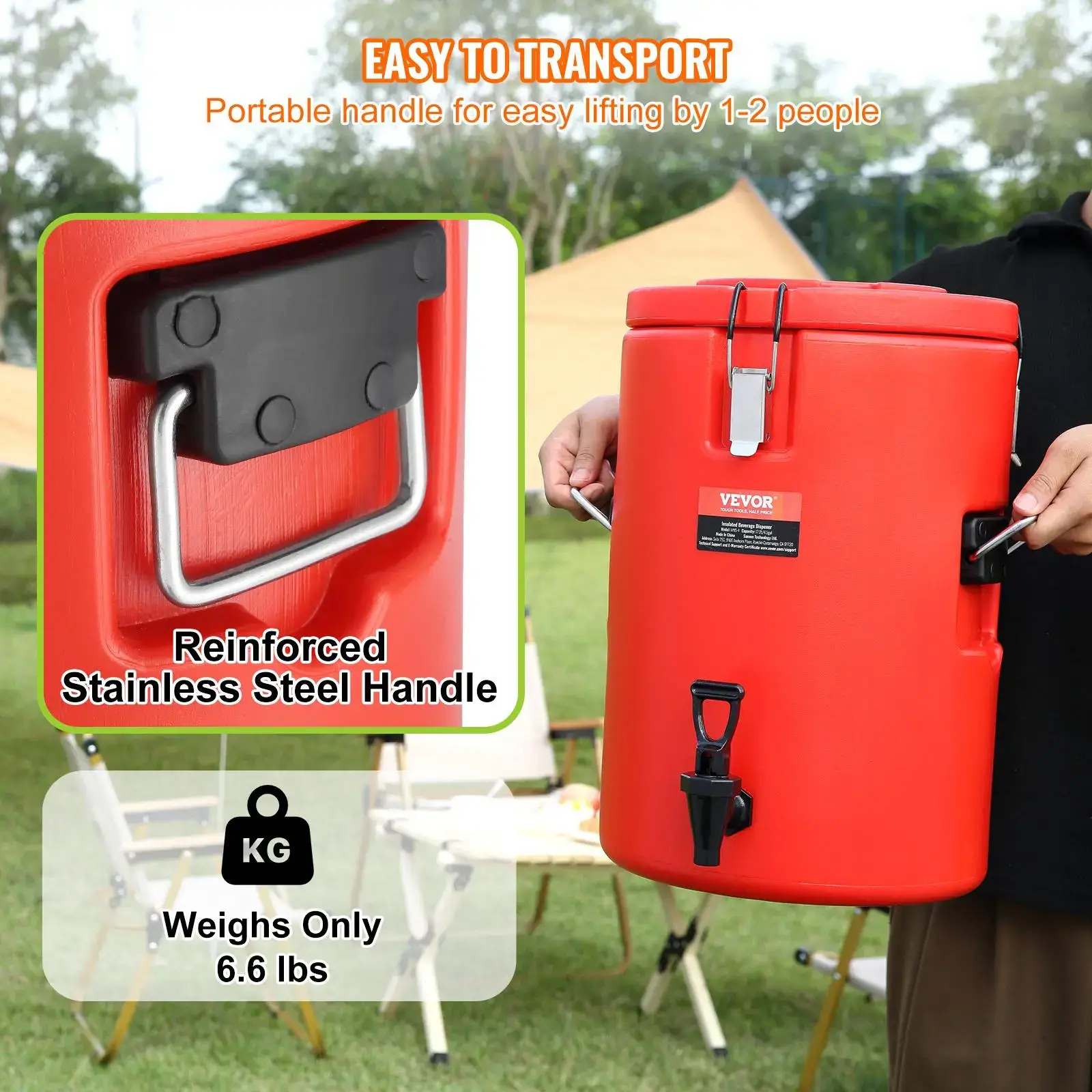 Stainless Steel Insulated Beverage Dispenser,  4.5 Gallon 17.2 Liter, Thermal Hot and Cold Drink Server Dispenser with Spigot Handle, Food-grade for Hot Tea Coffee Water Restaurant Drink Shop