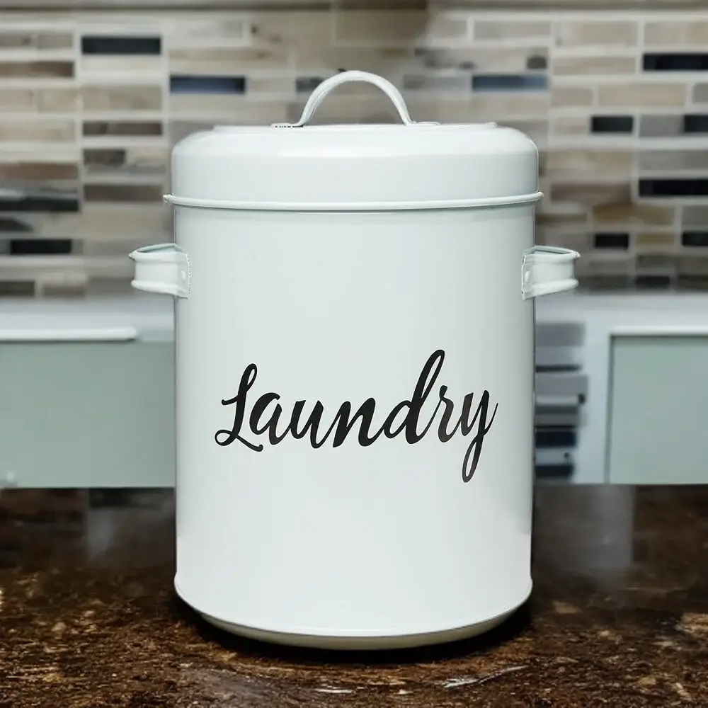 Amici Home Launderette Metal Canister Laundry Detergent Storage Tin