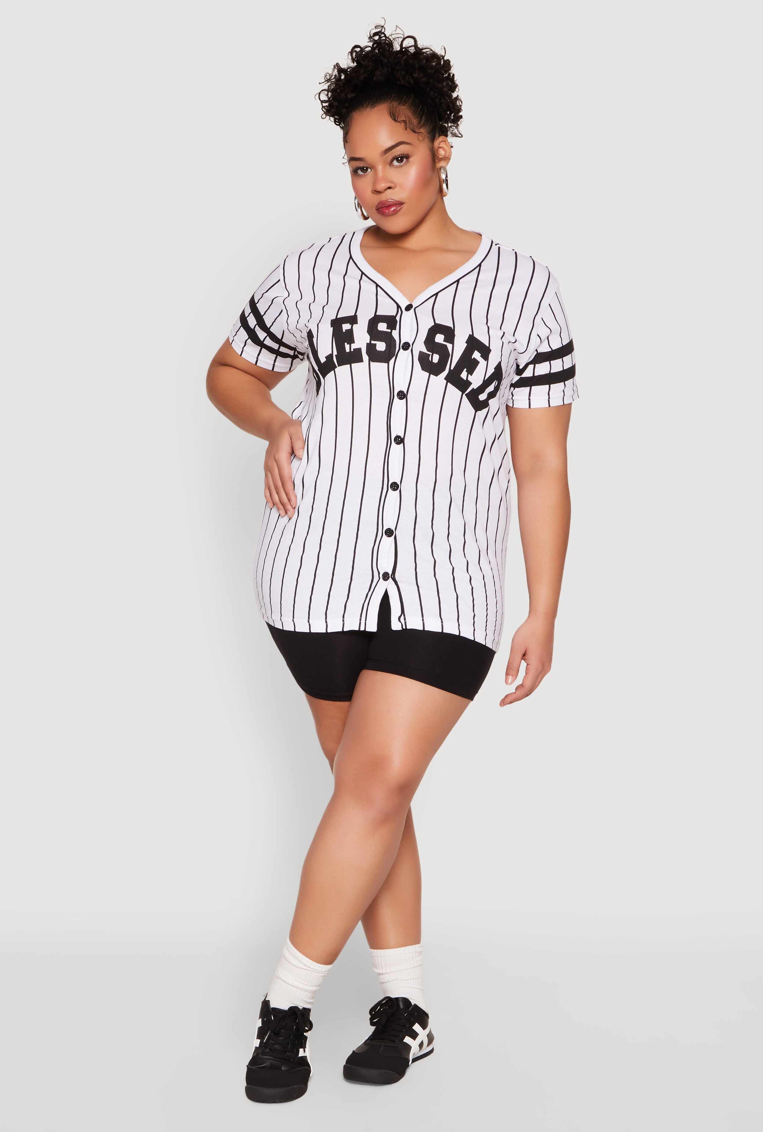Plus Size Blessed 1 Pinstripe Baseball Shirt