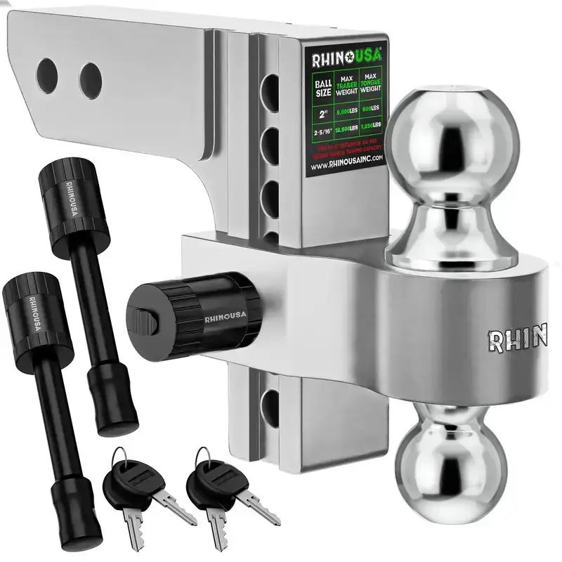 Adjustable Trailer Hitch 2 inch Receiver - Heavy Duty Aluminum Drop Hitch with 12,500lb GTW Towing Capacity for Hauling Heavy Trucks, RV, Trailer, Camper