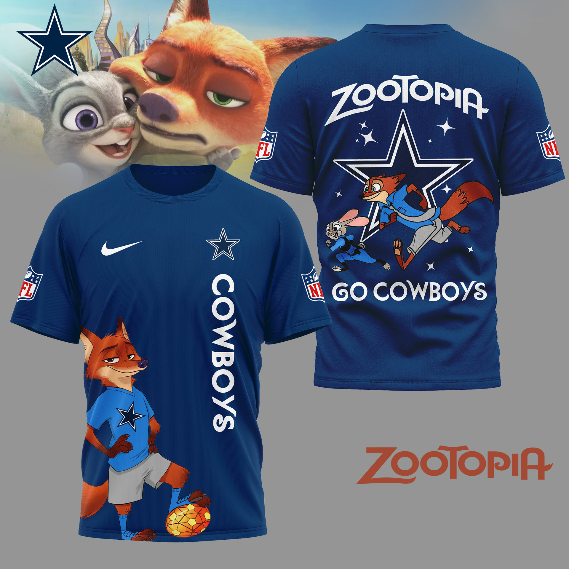 Dallas Cowboys | Premium NFL and Zootopia Fan 3D Shirt HI