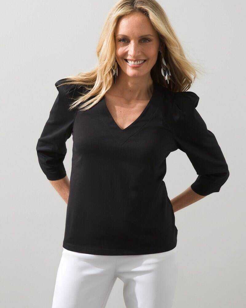 Puff Drape Sleeve Tee Black