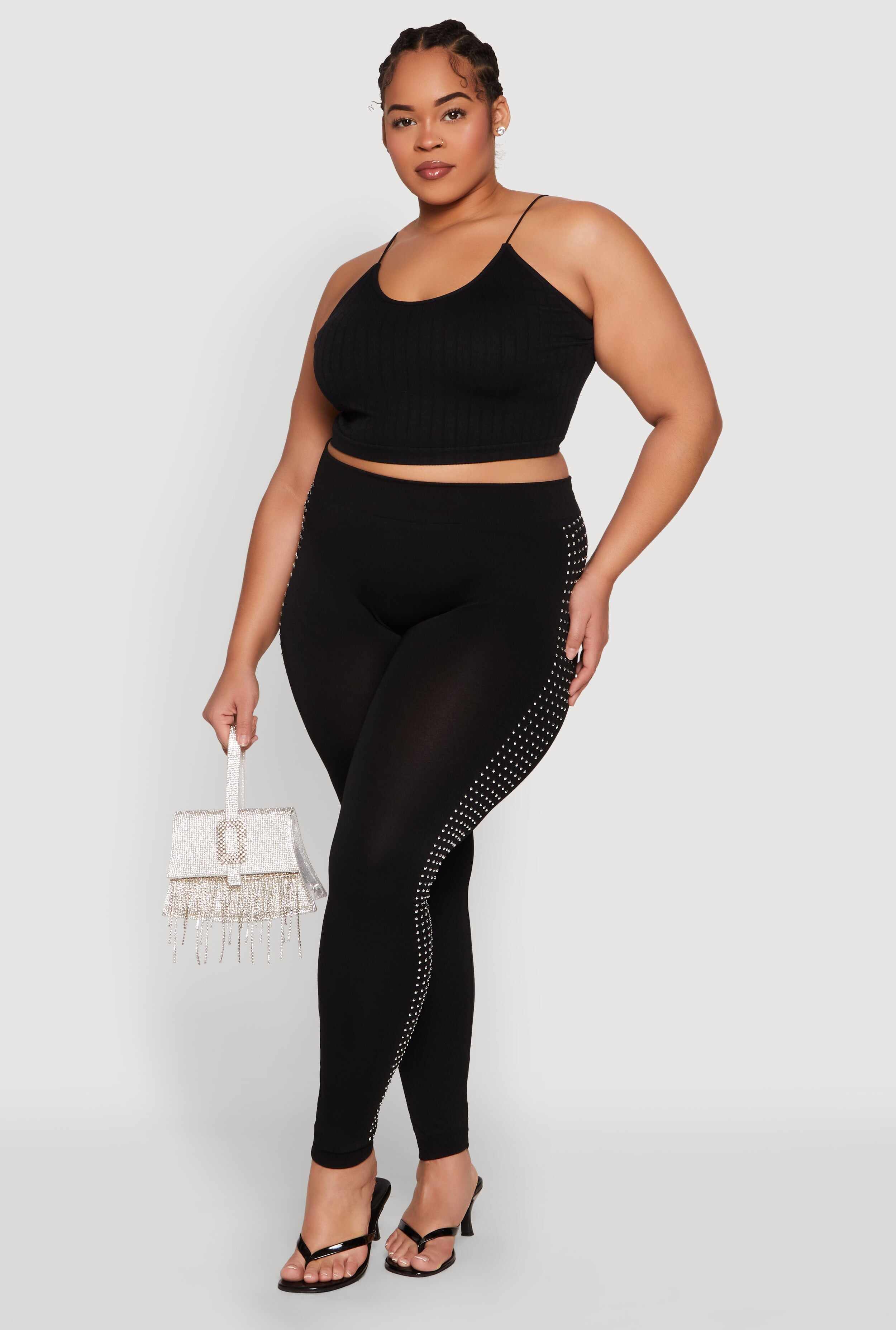 Plus Size Rhinestone Studded Seamless Leggings