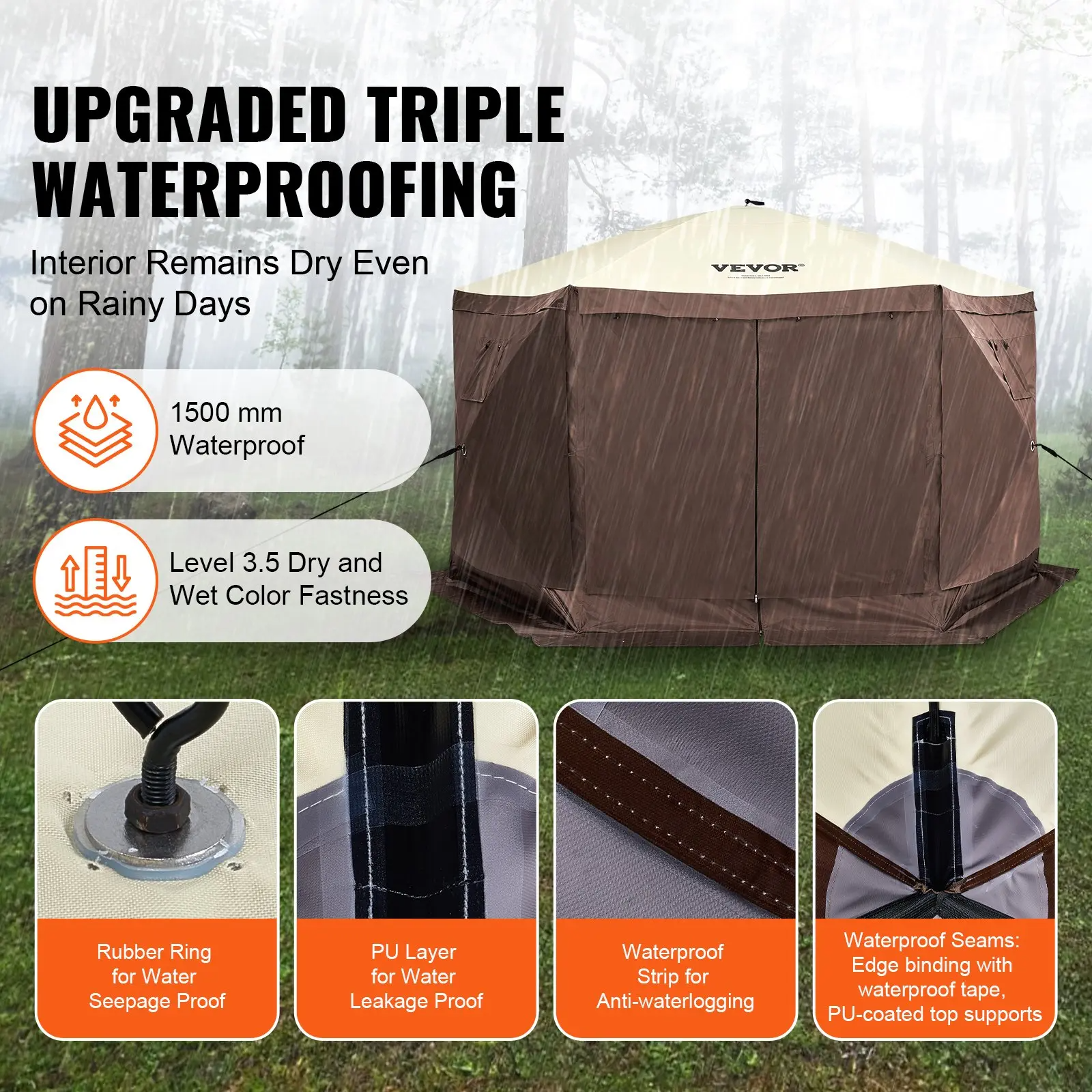 Camping Gazebo Screen Tent, 12*12ft, 6 Sided Pop-up Canopy Shelter Tent with Mesh Windows, Portable Carry Bag, Stakes, Large Shade Tents for Outdoor Camping, Lawn and Backyard, Brown/Beige
