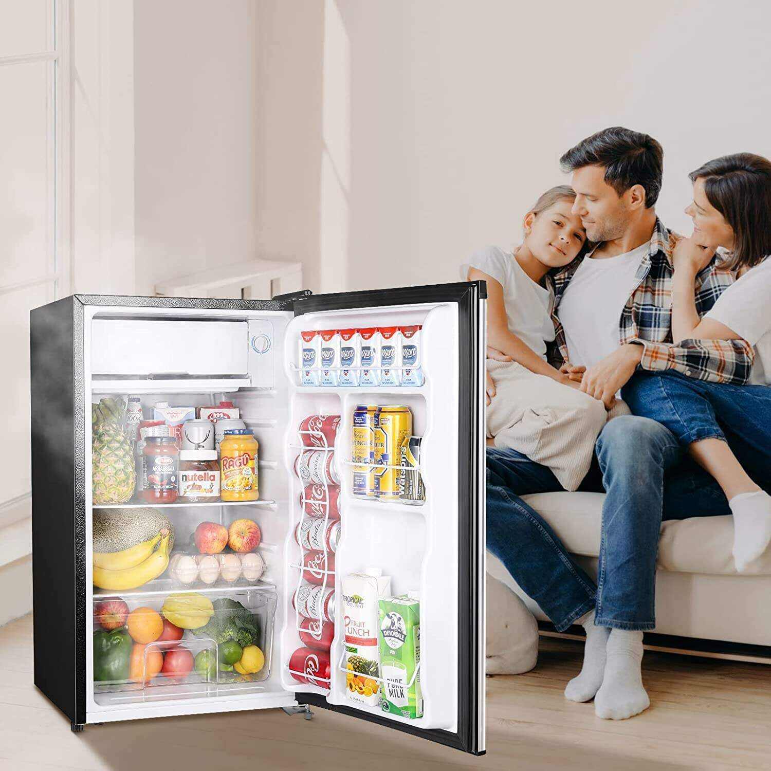 Upstreman 3.2 Cu.Ft Mini Fridge with Freezer, Single Door, Adjustable Thermostat, Refrigerator for Dorm, Office, Bedroom, Black-BR321