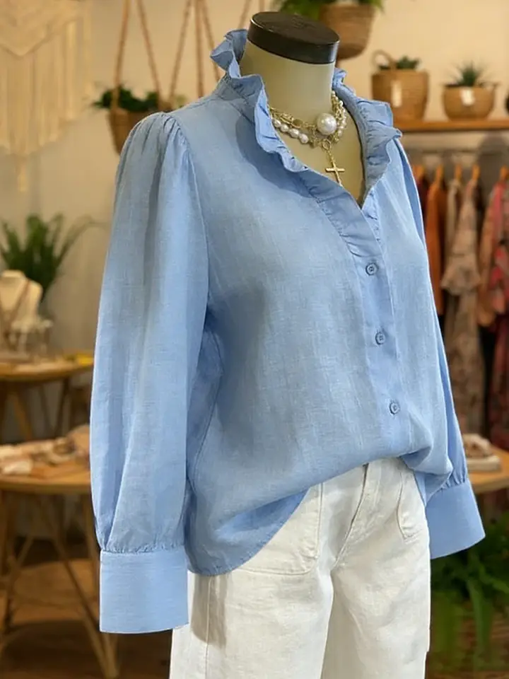 🔥Summer Arrivals🌟Vintage Romantic Ruffled V-neck Linen-cotton Blend Shirt