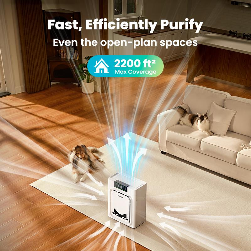 Air Purifiers For Home Pets, 3-in-1 Washable HEPA Filter, Covers up to 2200 Ft², Dual-Sided Filter with 220g Activated Carbon, Pet-Friendly Design – Pet Lock, Allergen Relief & Odor Removal