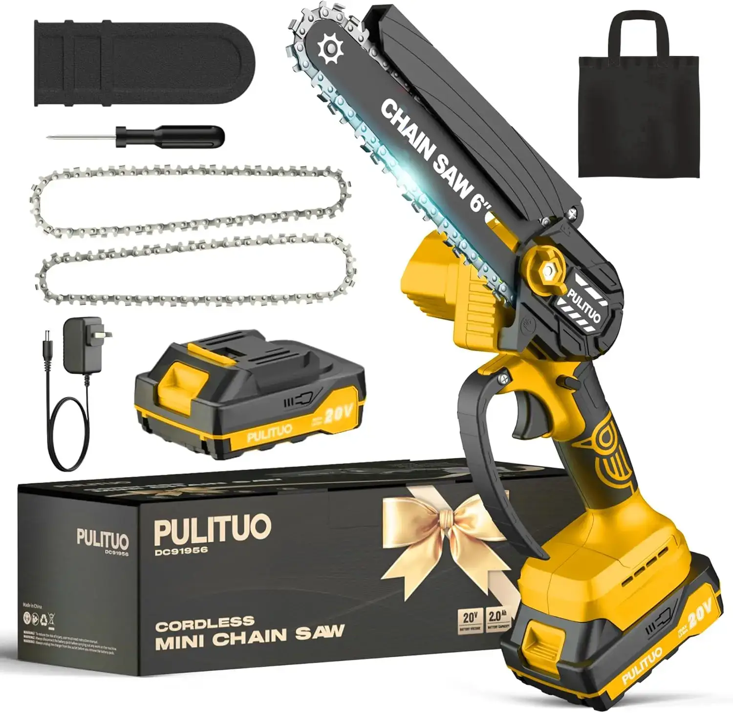 Mini Chainsaw Cordless 6 Inch Battery Powered 880W Motor 4020 RPM for Wood Cutting Tree Trimming Yard Work Garden Tools Gift for Men Dad Husband