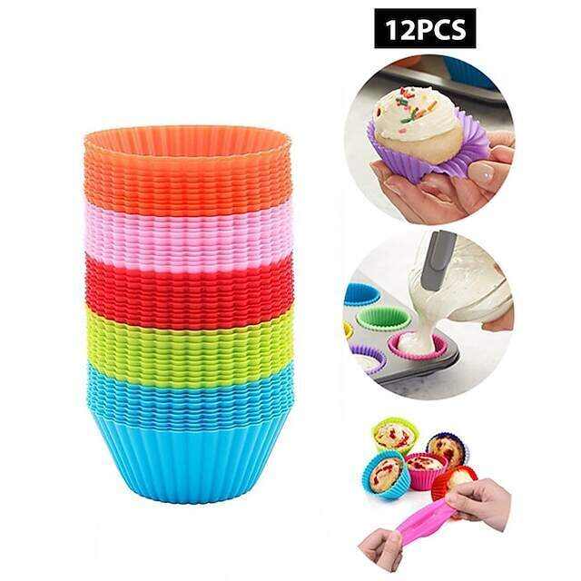 12 Pcs Reusable Silicone Baking Cups Nonstick Muffin Molds for Cake Balls Muffins Cupcakes