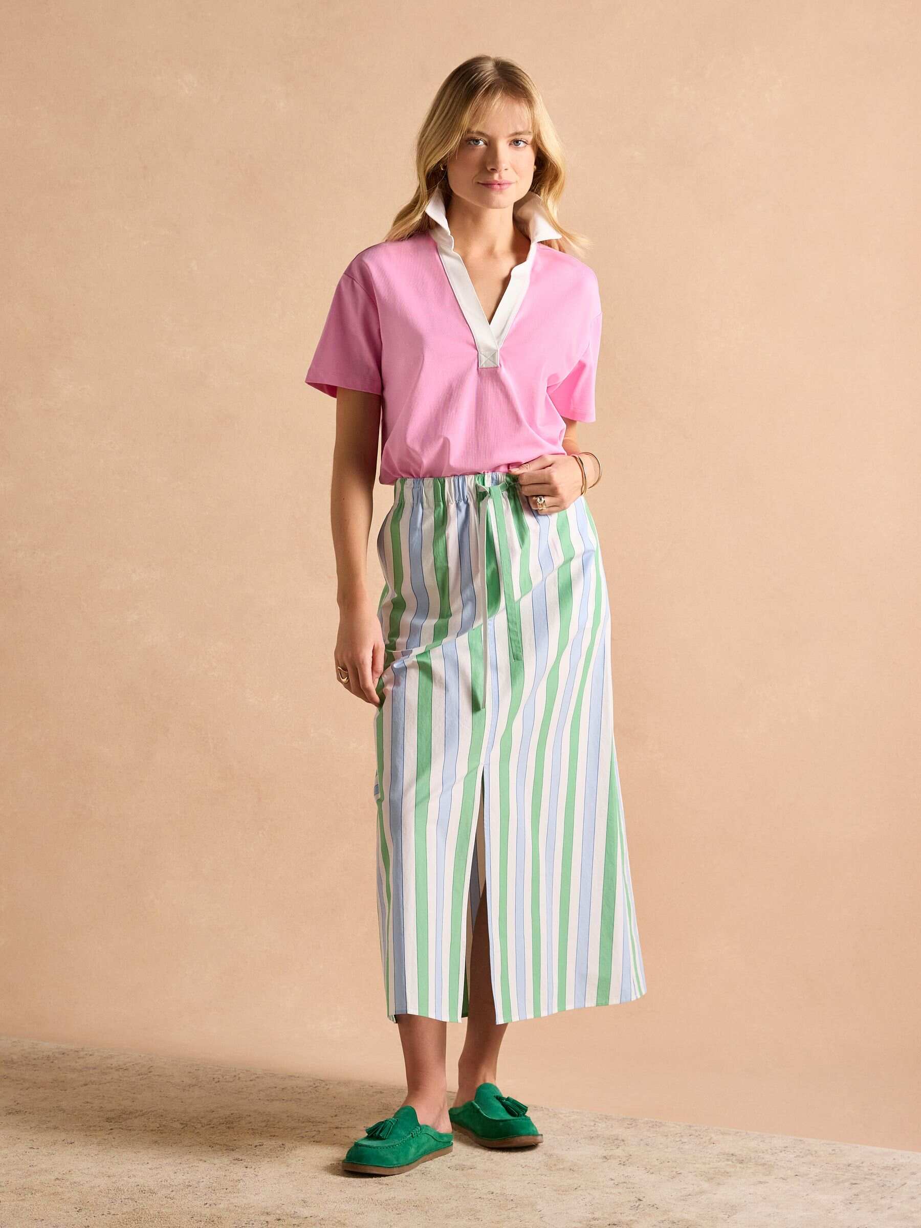 Tallie Pink/White Short Sleeve Combed 100% Cotton Collared Top