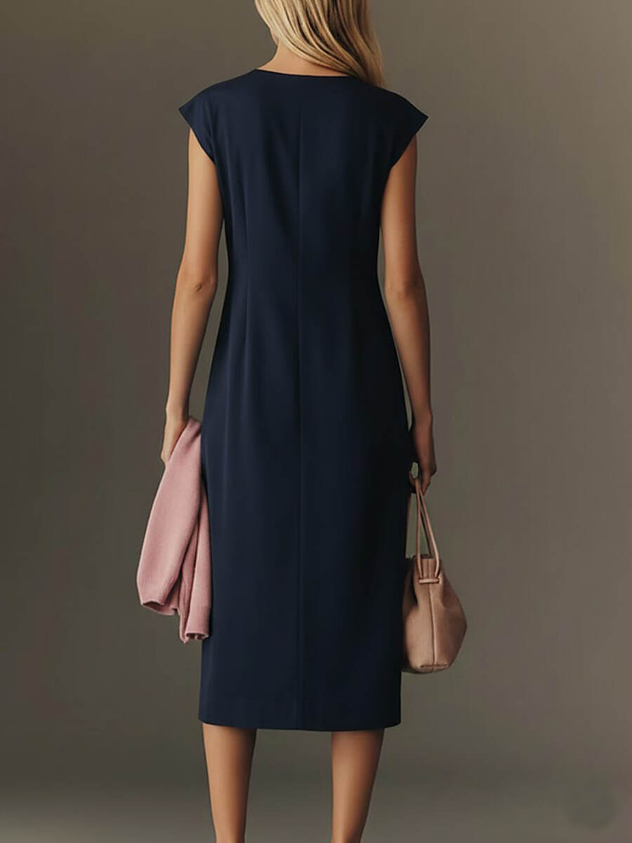 🔥Summer Arrivals🌟Women's Solid Color V-neck Sleeveless Casual Loose Cotton Linen Dress