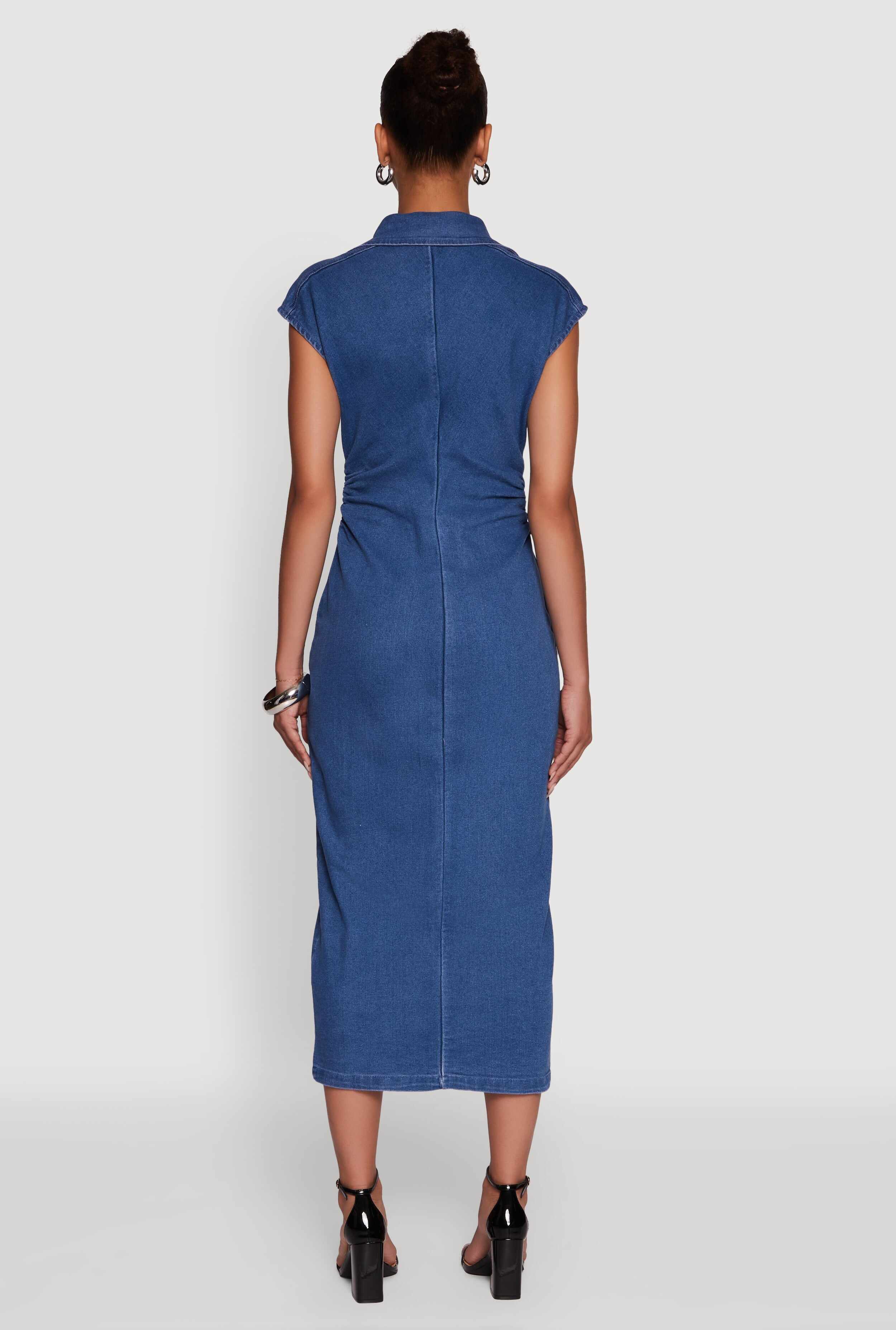 Haute Monde Button Front Cap Sleeve Denim Dress