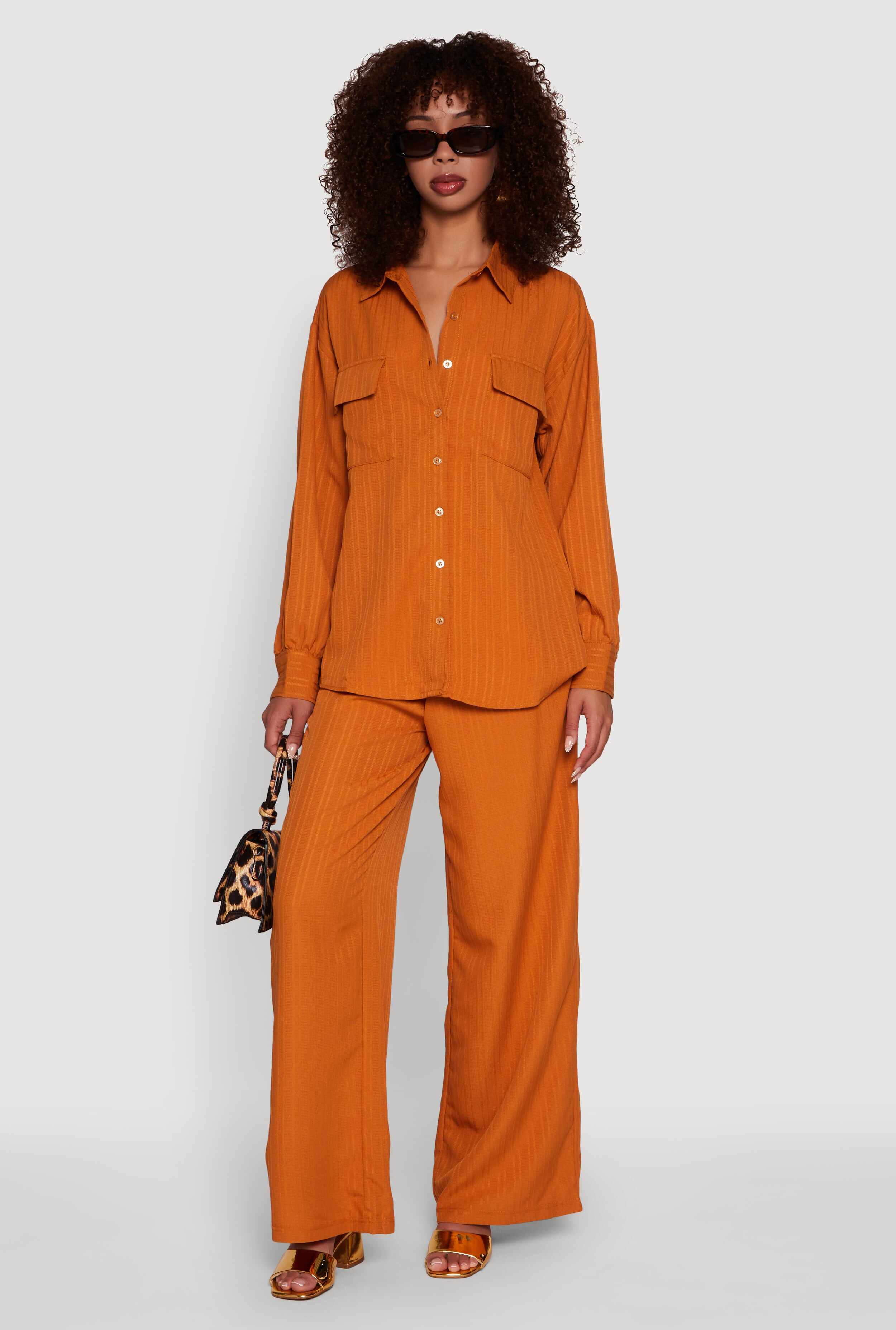 Iris Shadow Stripe Textured Knit Button Front Shirt