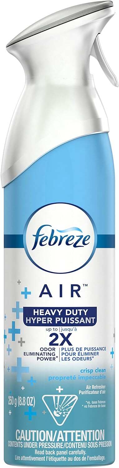 Febreze Air Freshener Heavy Duty Spray, Odor Fighter, Crisp Clean, 8.8 oz (Pack of 6)