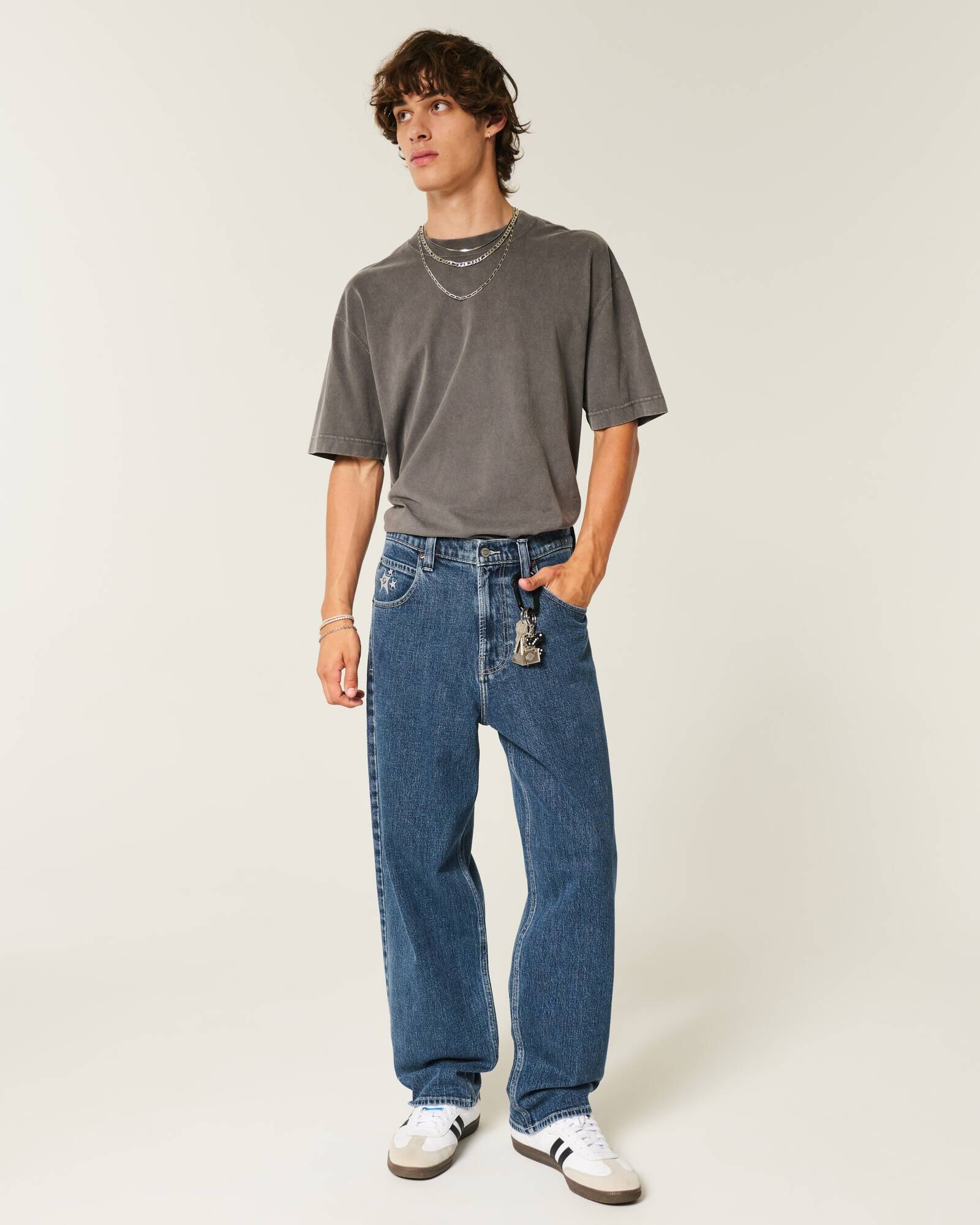 Medium Wash Skater Baggy Jeans