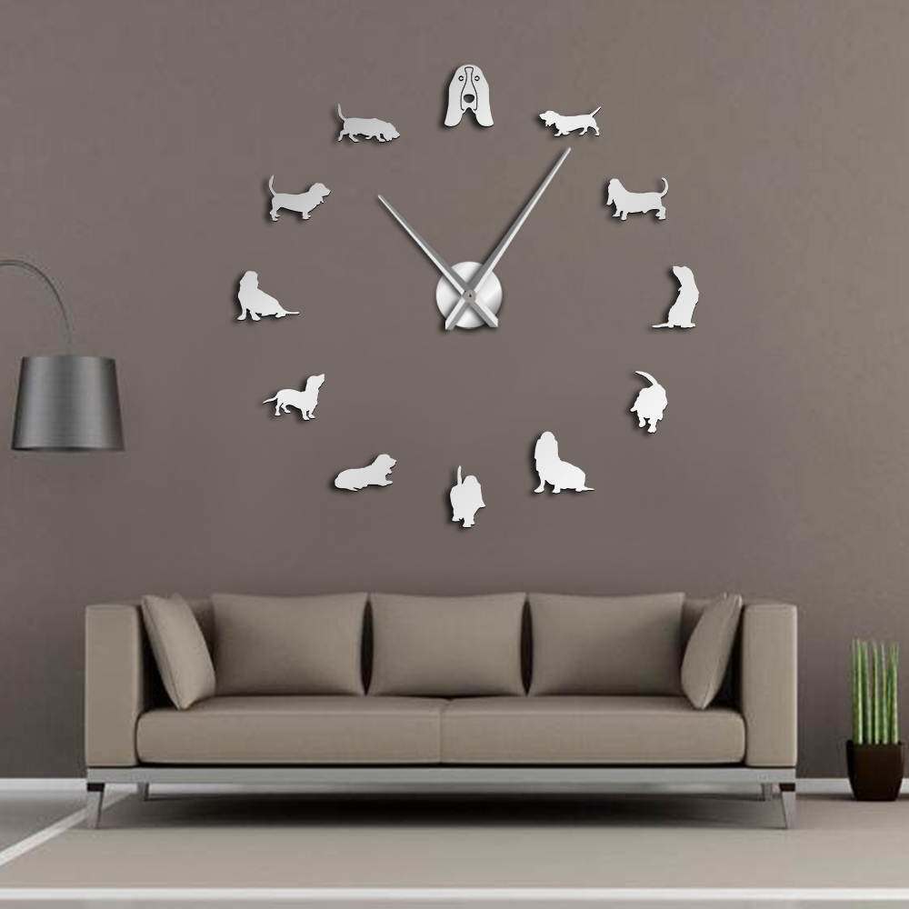 DIY Giant Wall Clock Pet Shop Dog Breed Big Clock Frameless Wall Watch Dog Lovers Gift