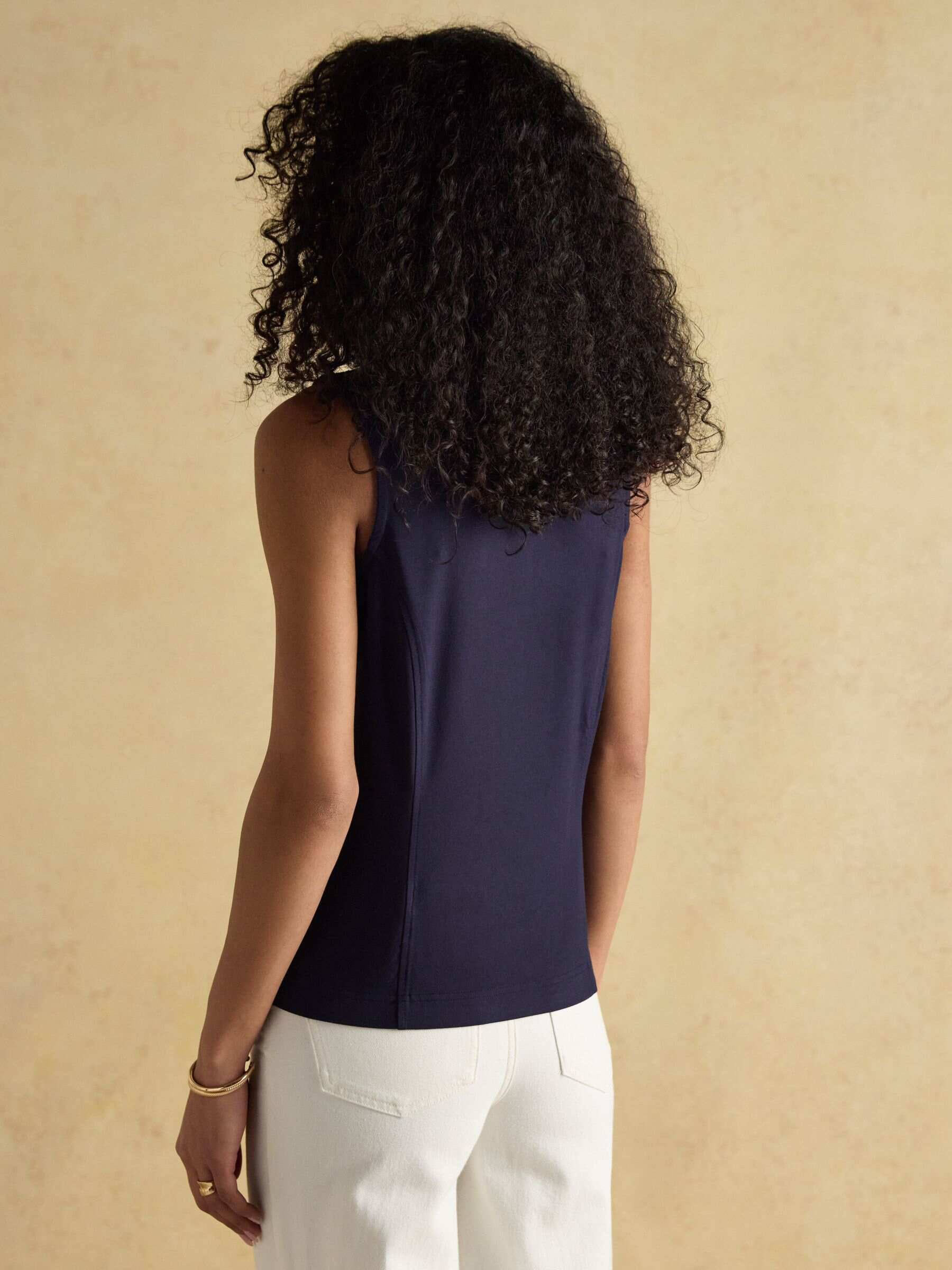 Kate Navy Sleeveless Frill Neck Top