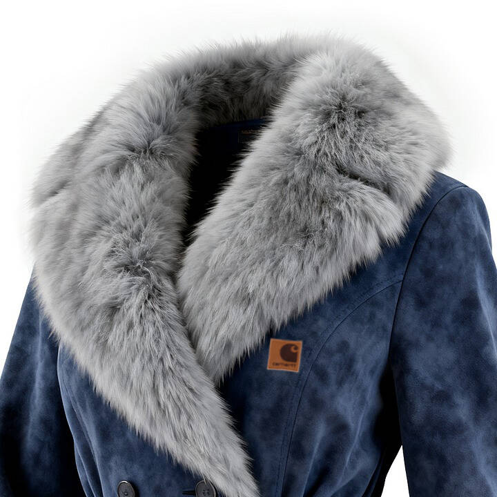 Women's Elegant Double-breasted Black Suede Coat With Fur Collar