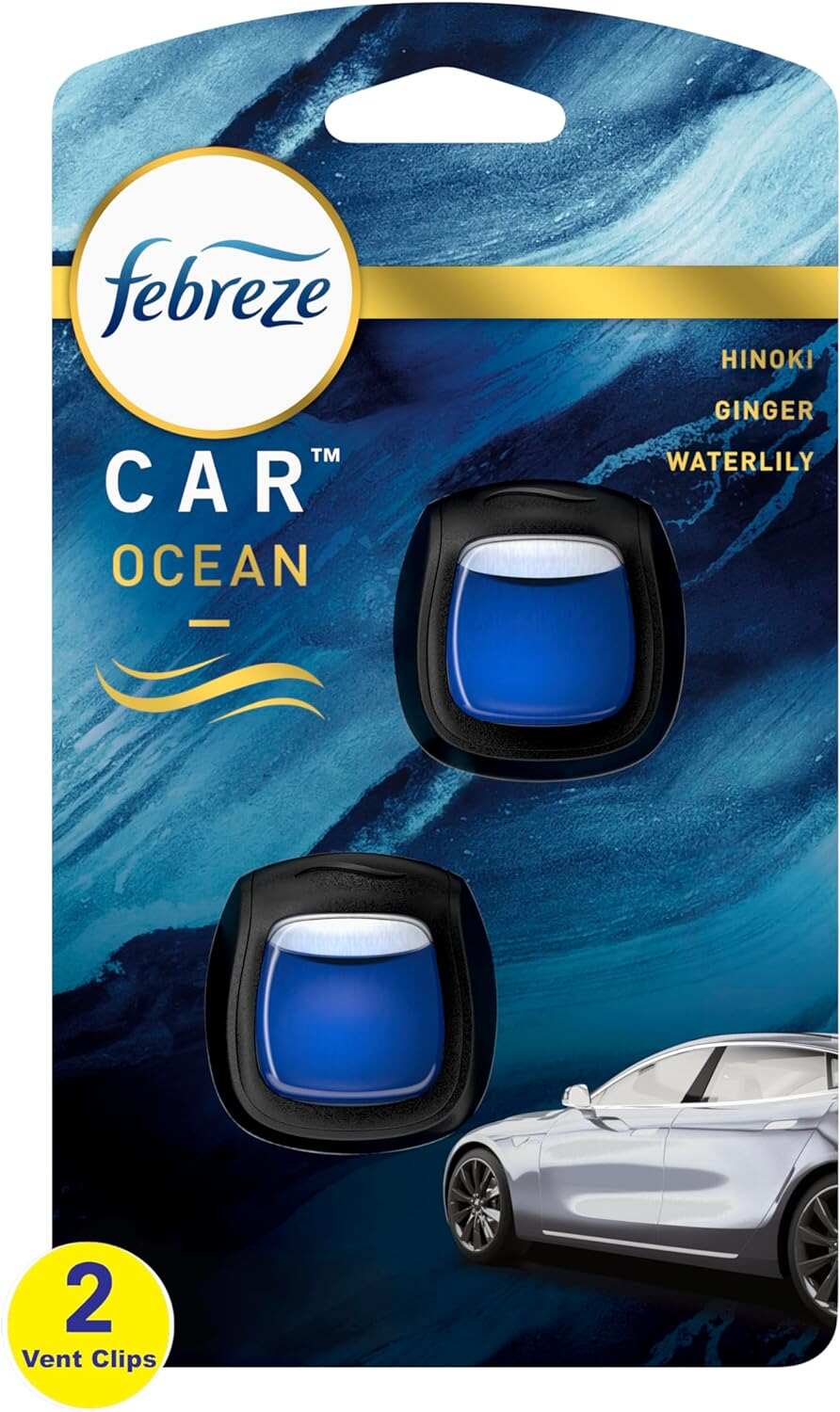 Febreze Car Air Fresheners, New Car Scent, Odor Eliminator for Strong Odors Car Vent Clips (2 Count)