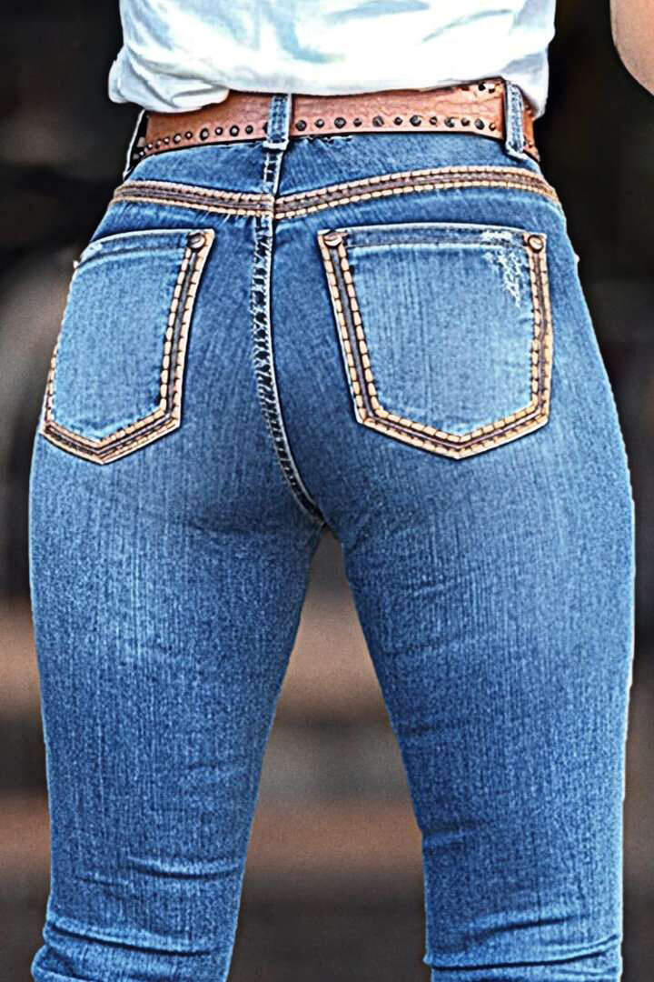 Wash Contrast Stitch Mid Rise Bootcut Jeans Without Belt