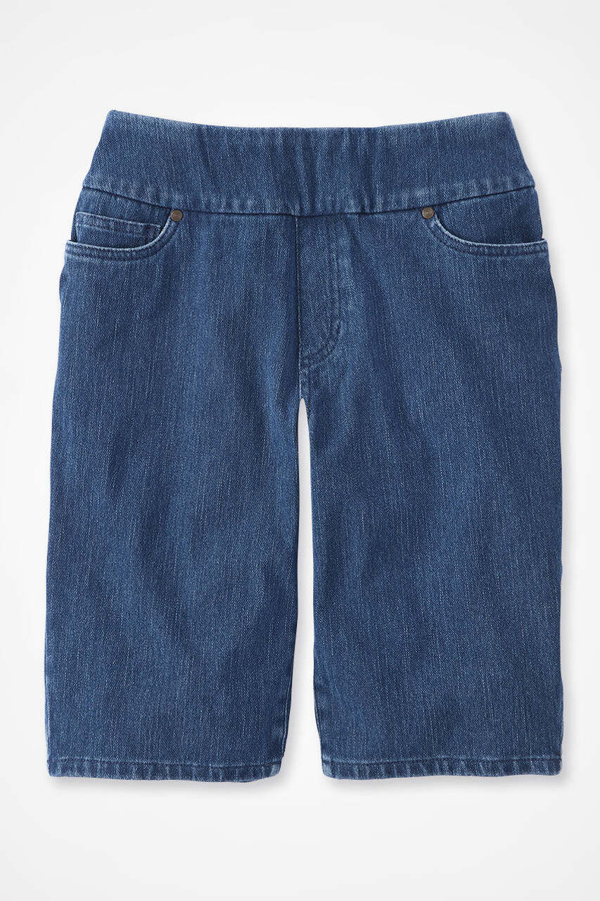 Knit Denim Mid Rise Pull-On Shorts