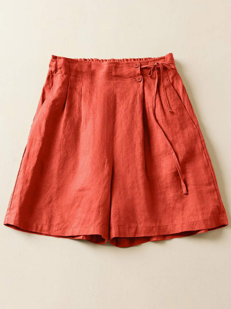 🔥Summer Arrivals🌟Women's Semi-elastic High Waist Solid Color Casual Cotton and Linen Wide Leg Shorts