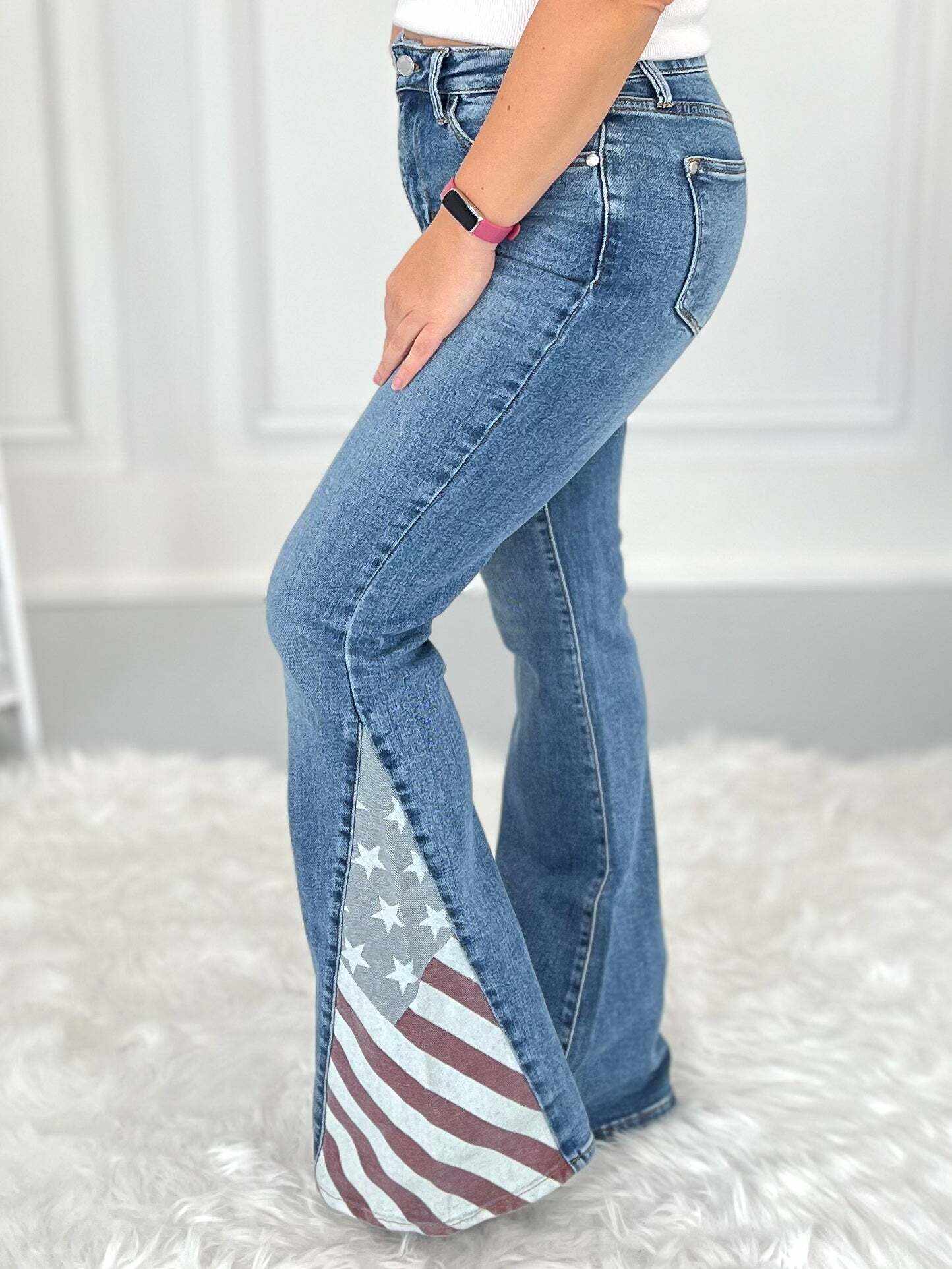Should've Been A Cowboy - Christmas Americana Flag Print Flare Jeans - Final Sale