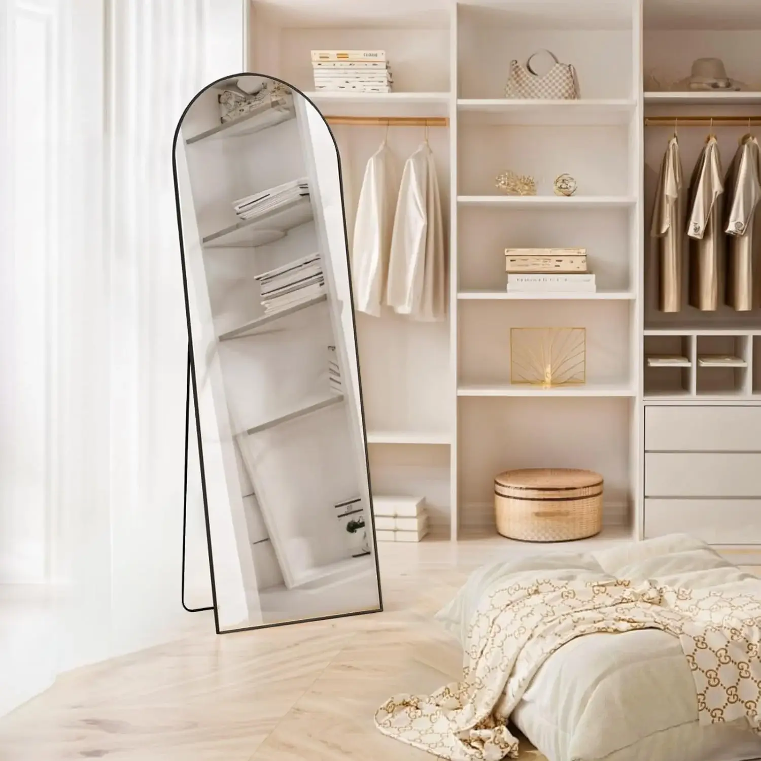 Full Length Mirror with Stand, Floor Mirror with Aluminum Alloy Frame for Bedroom, Standing Full Body Mirror for Wall, Cloakroom
