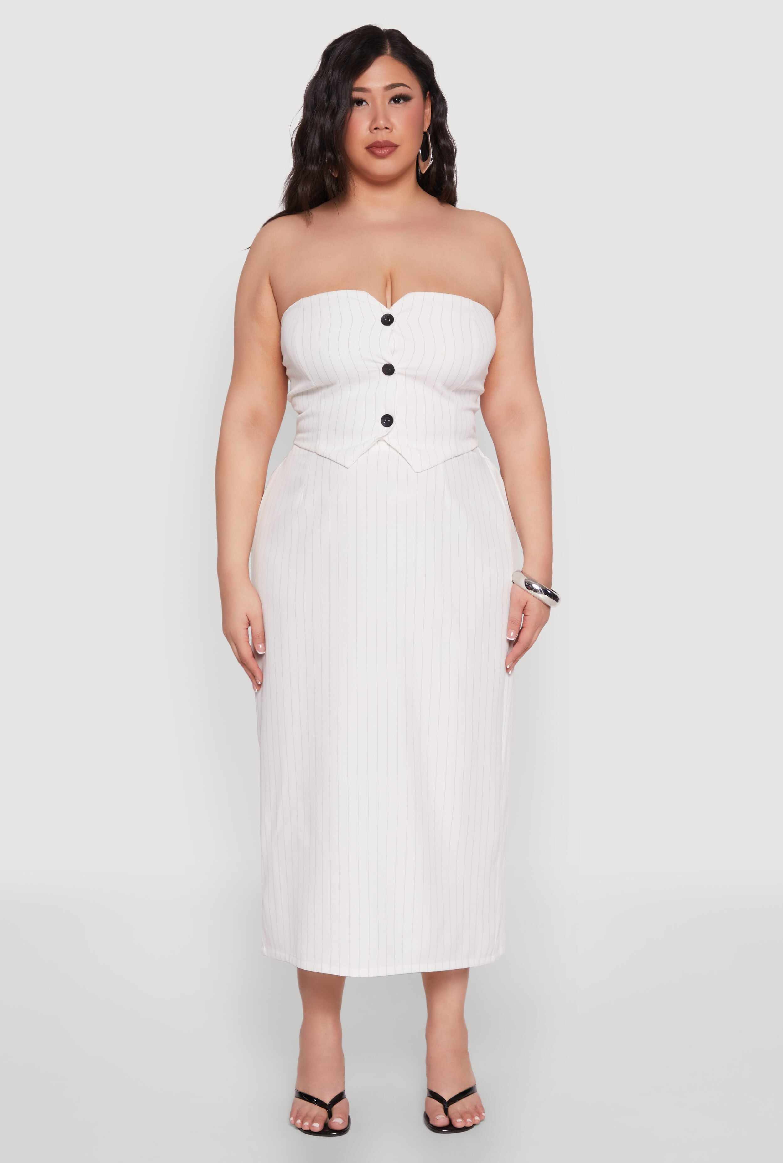 Plus Size Pinstripe High Waist Skirt