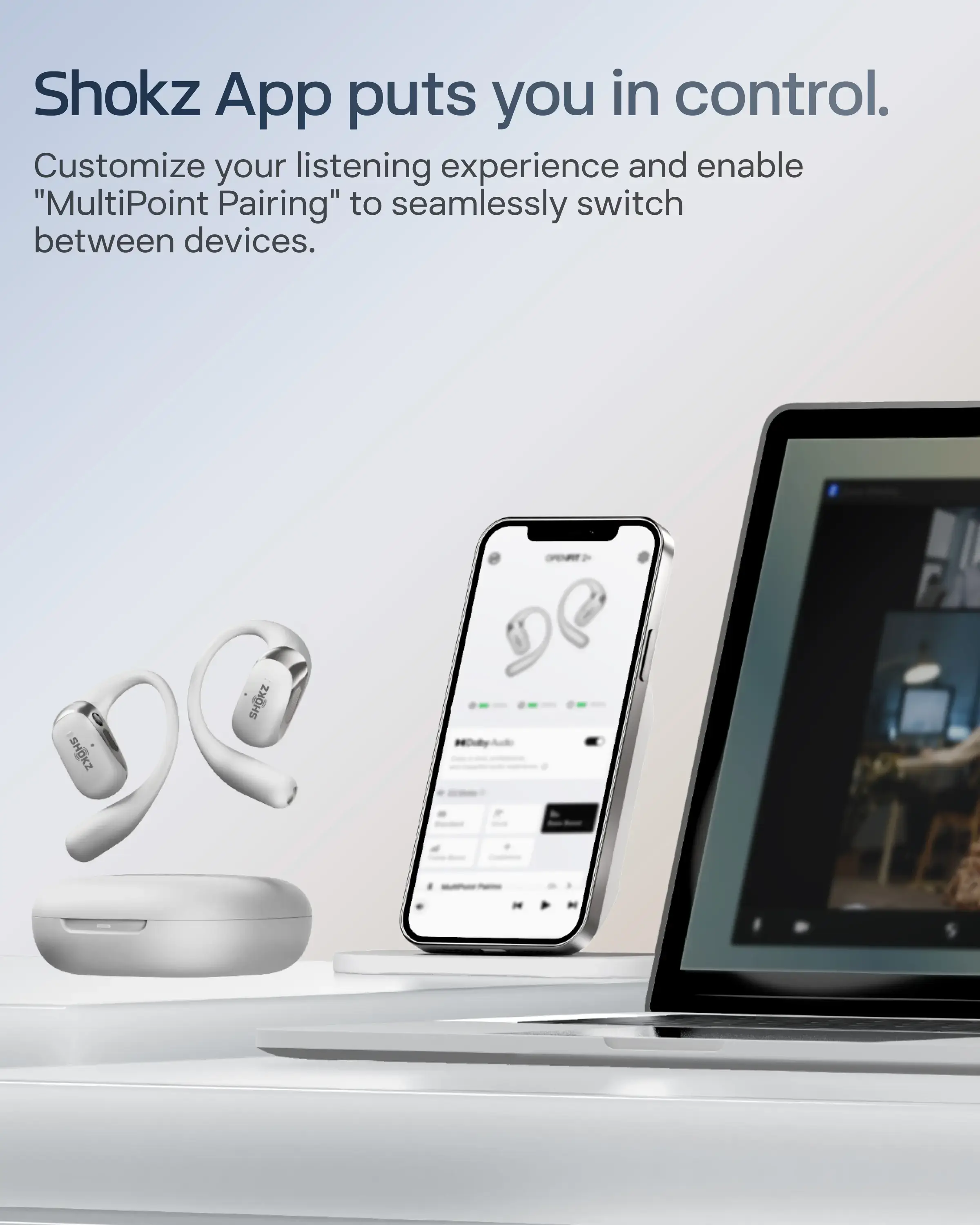 New OpenFit 2+ Open-Ear Headphones, Dolby Audio Enabled, Comfortable Earbuds with Soft Ear Hooks, 48H Playtime, IP55 Water-Resistant, USB-C Fast Charging, Wireless Charging