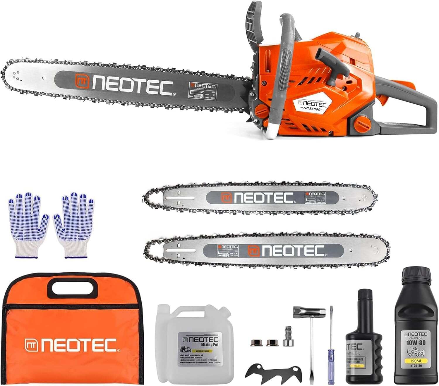 68CC Gas Powered Chainsaw 22 24 Inch Bar Chainsaws 2-Cycle Cordless Handheld Petrol Gasoline Chain Saw for Tree Felling Forestry Logging Backyard Storm Farm Wood Cutting