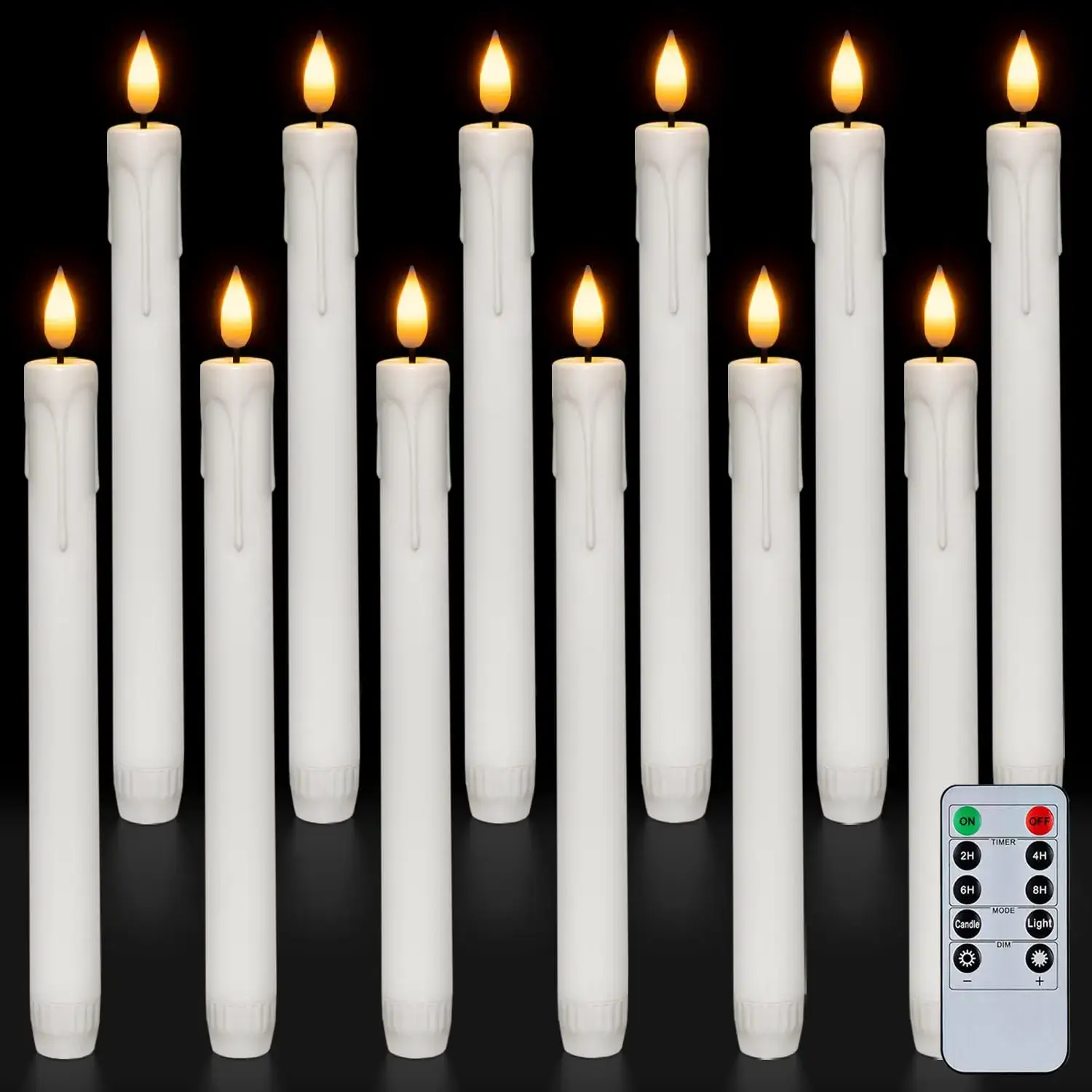 Plastic Flameless Taper Candles 12 Pcs with Remote Timer Dimmer, White Taper Candles, Battery Operated, Flickering Flame Light, Indoor Decoration Tapered Shape christmas hauls Decorative Lighting Brightness Dimmable Nightlight Bedroom