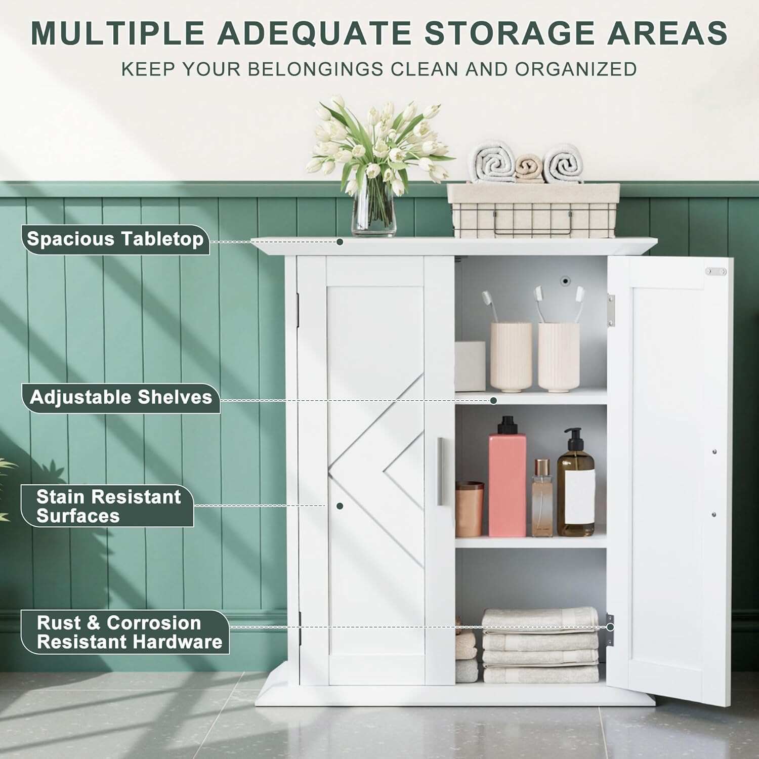 VECELO Freestanding Bathroom Floor Storage Cabinet