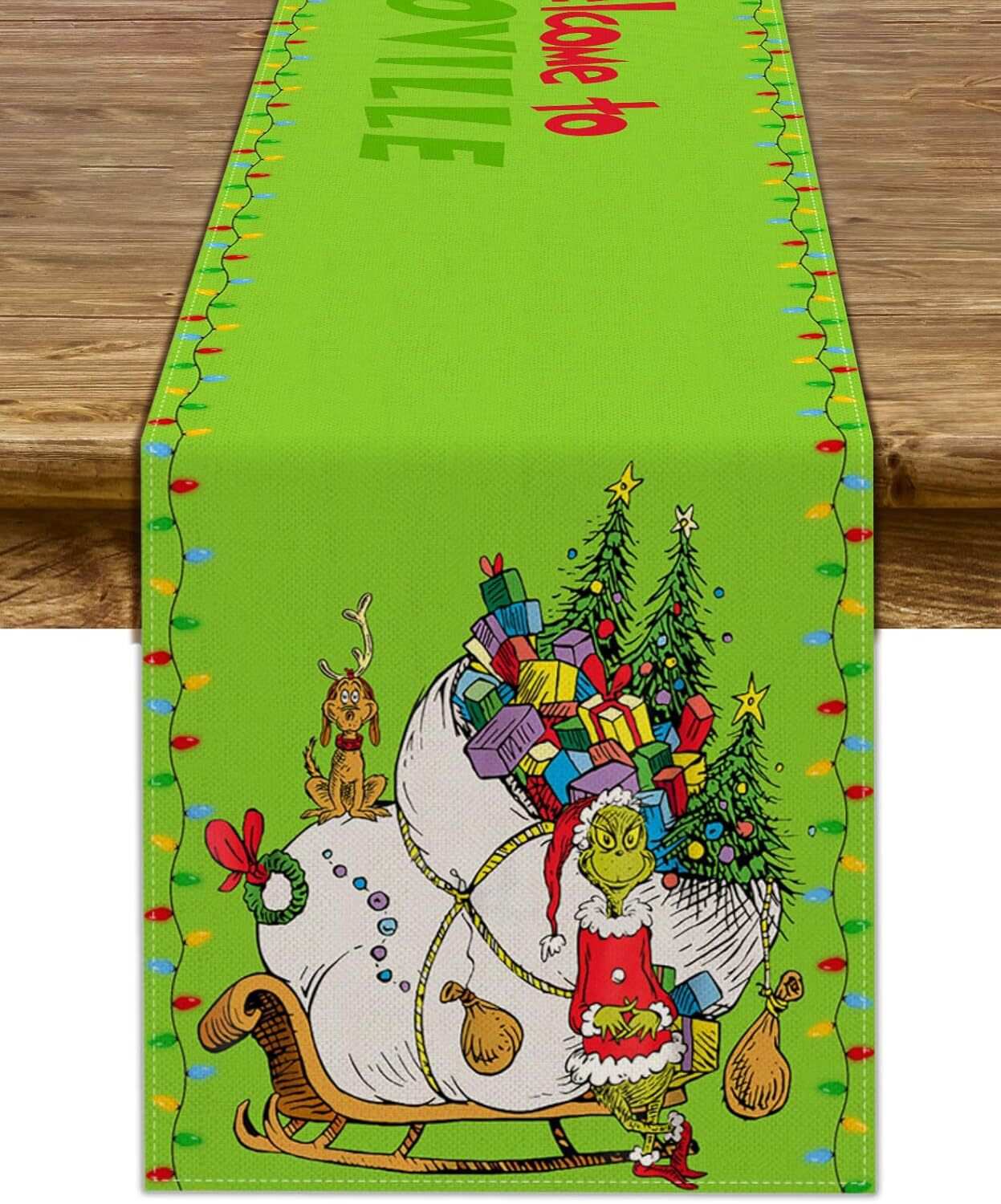 Christmas Grinch Table Runner Tablecloth