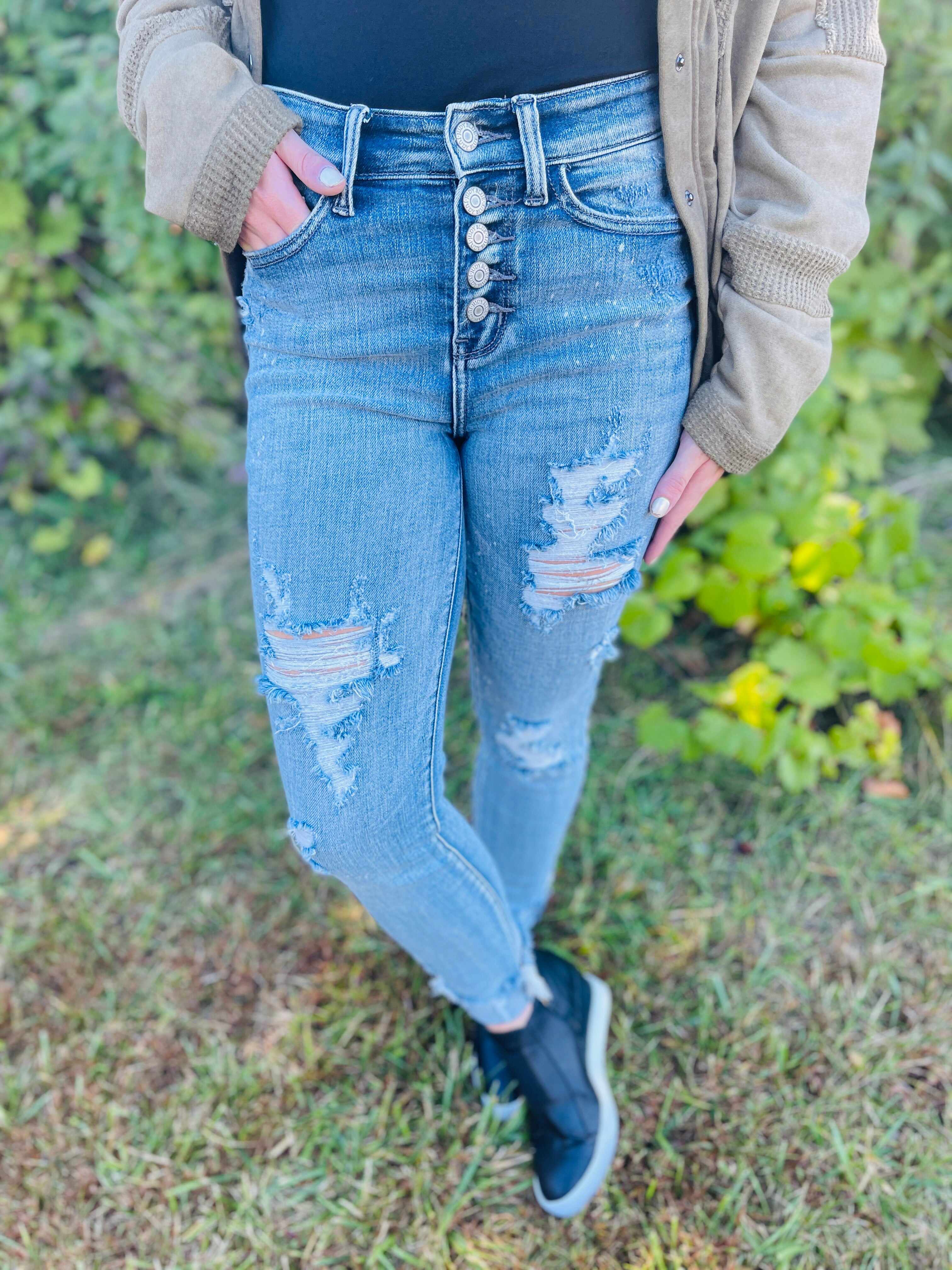 RESTOCK PLUS/REG Not A Basic Bleach Splatter Button Fly Skinny Jeans