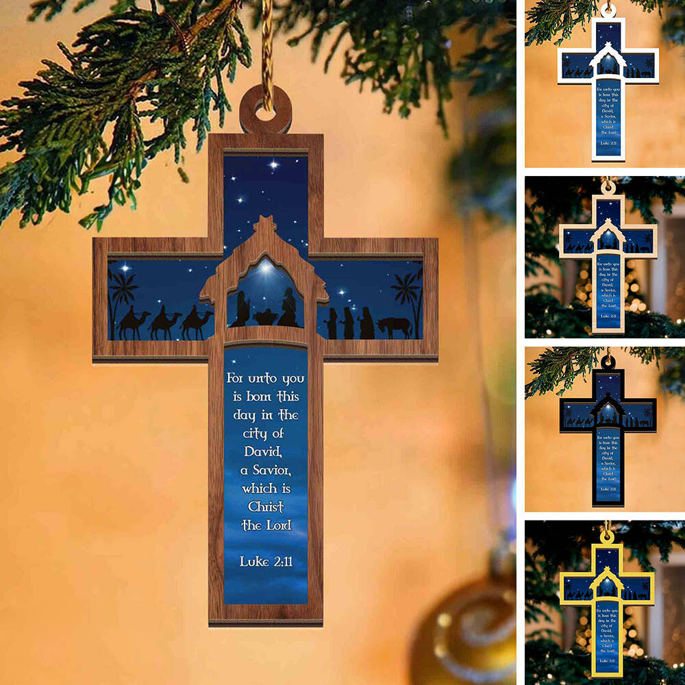 Nativity Cross Scripture Christmas Ornament