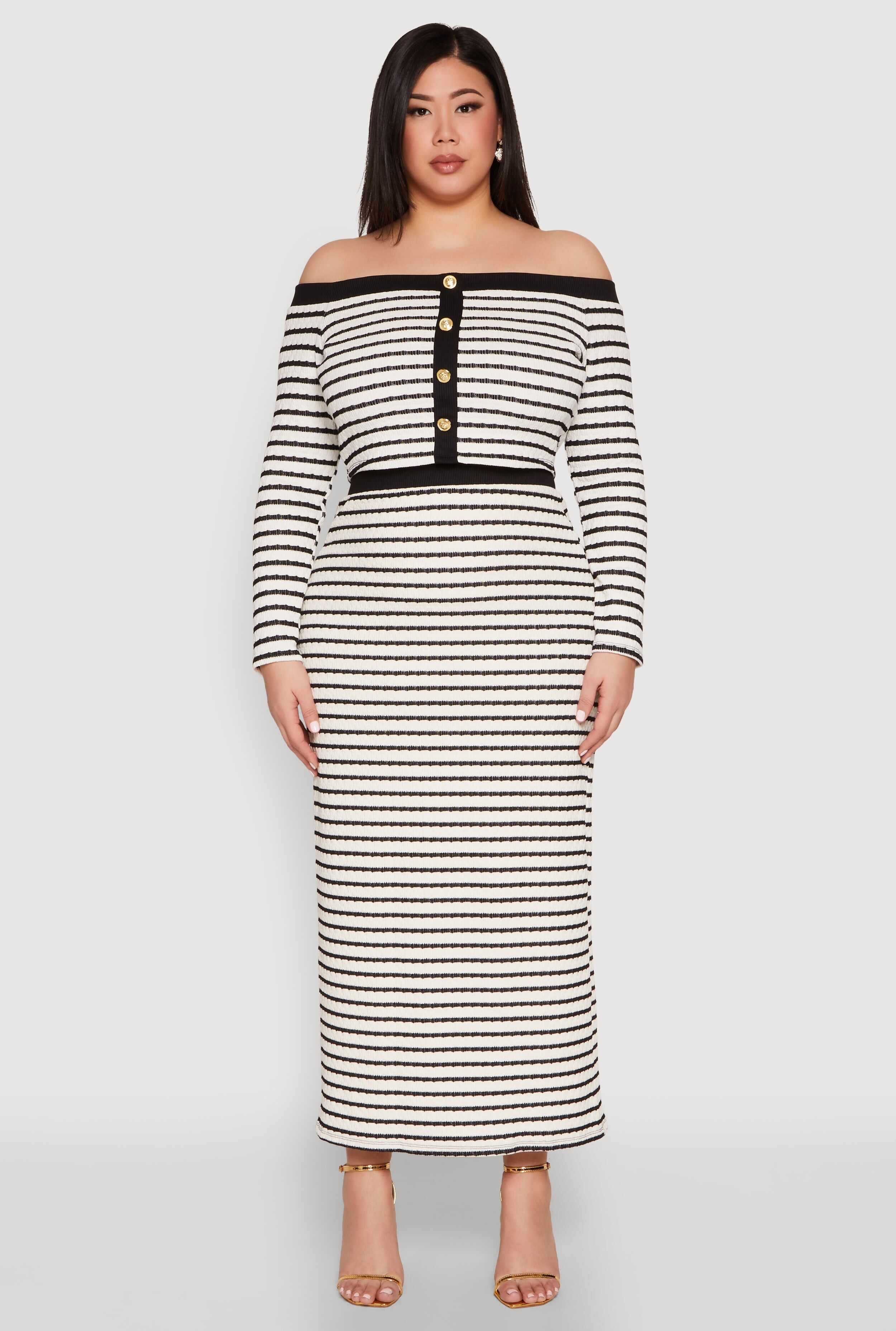 Plus Size Textured Knit Striped Maxi Skirt