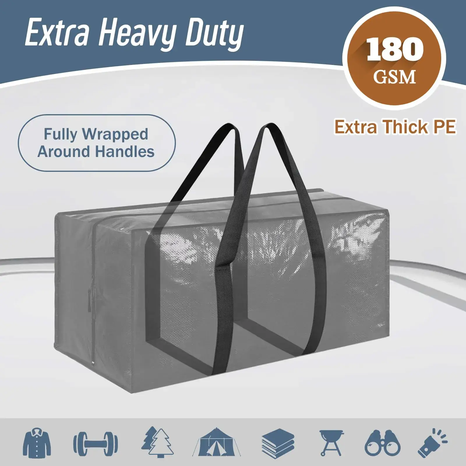 6 Pack Extra Heavy Duty Large Moving Bags with Strong Zipper & Comfortable Handles, Sturdy & Durable Clothes Storage Bags Totes Bins, Packing Moving Boxes for College Supplies, Black