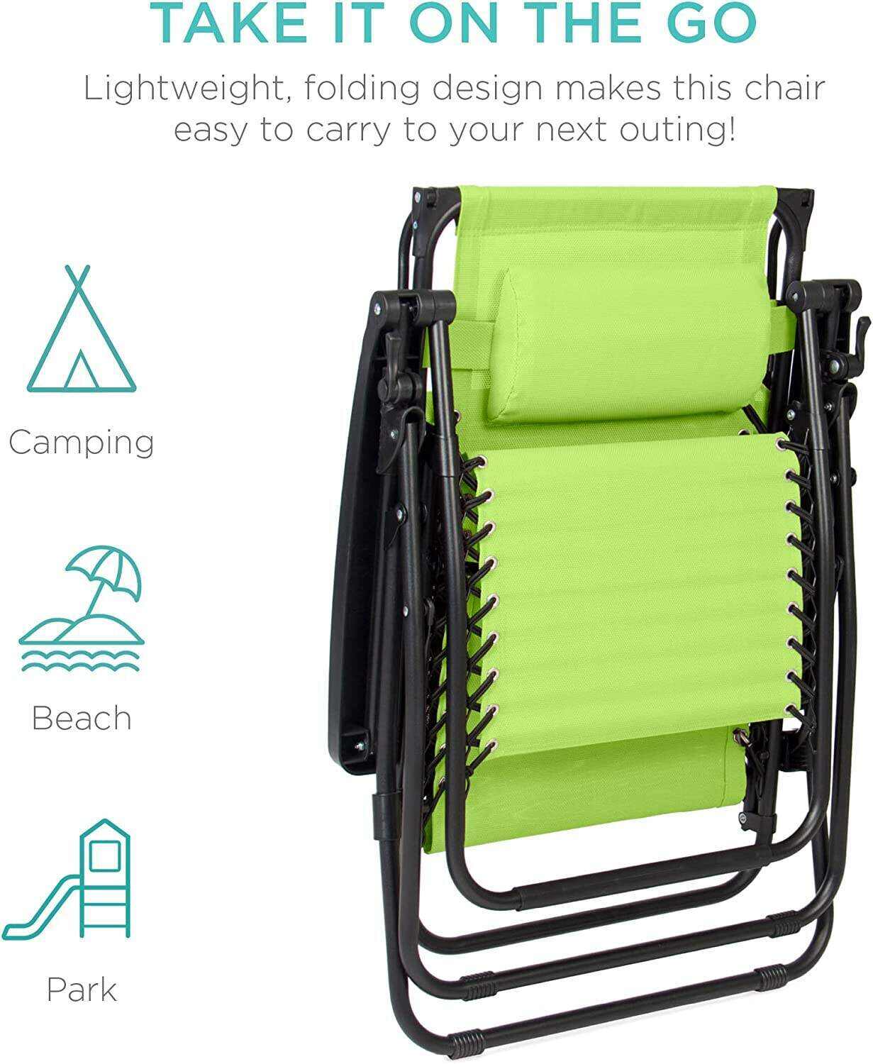 Folding Zero Gravity Outdoor Recliner Patio Lounge Chair w/Adjustable Canopy Shade, Headrest, Side Accessory Tray, Textilene Mesh - Beige