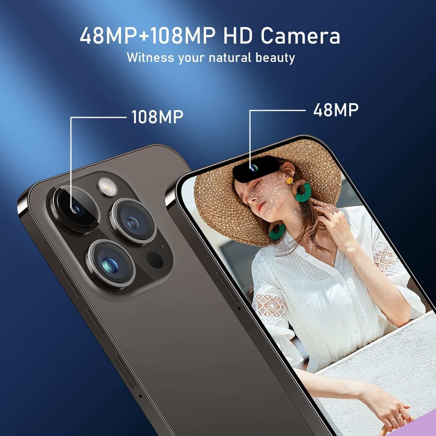 A15 Pro Max Smartphone, 6+256GB Unlocked Phone, Android 13.0, 48+108MP Zoom Camera, Long Battery Life 6800mAh, Dual SIM, 6.7“ HD Screen,5G Phone