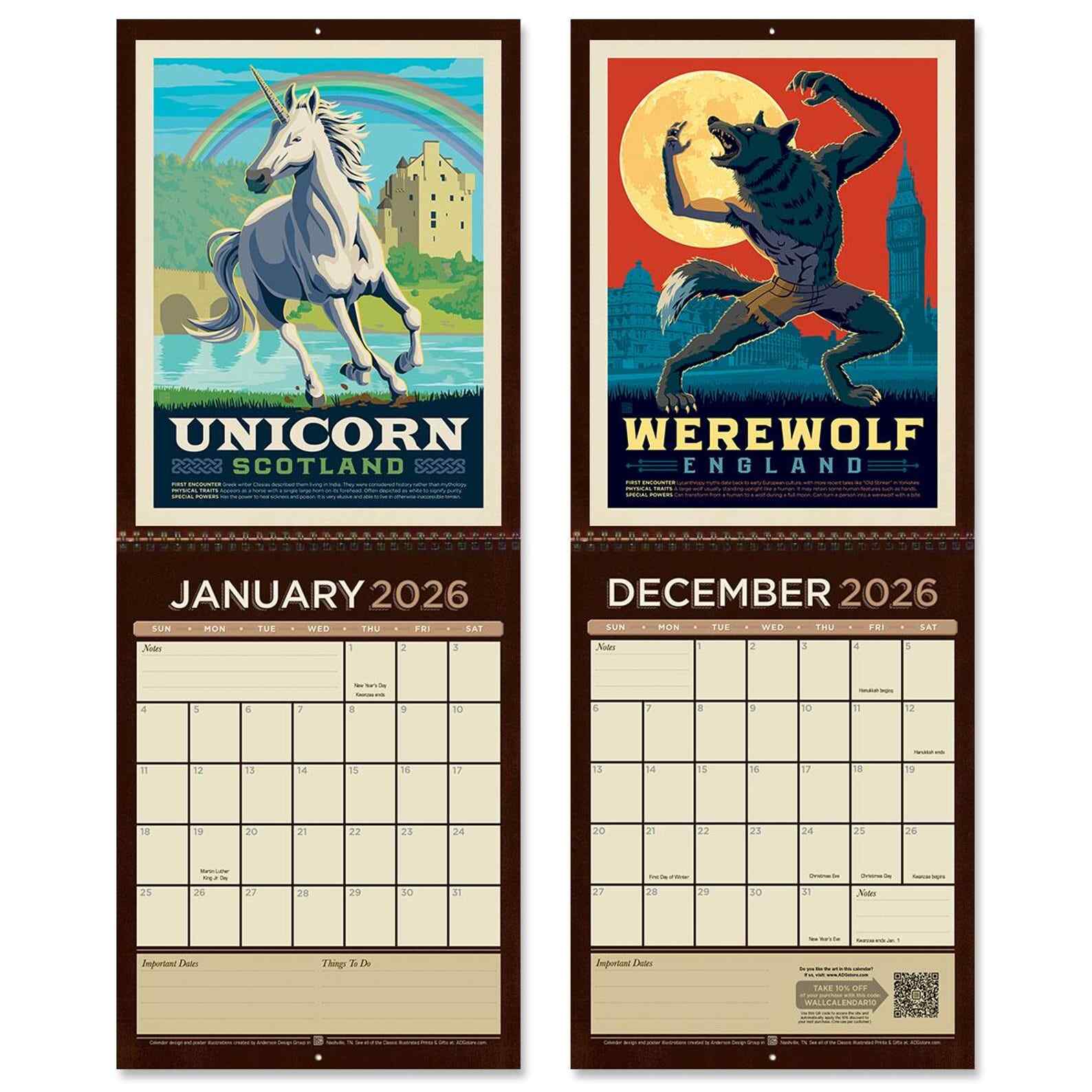 2026 Wall Calendar: Mythical Creatures from Around the World